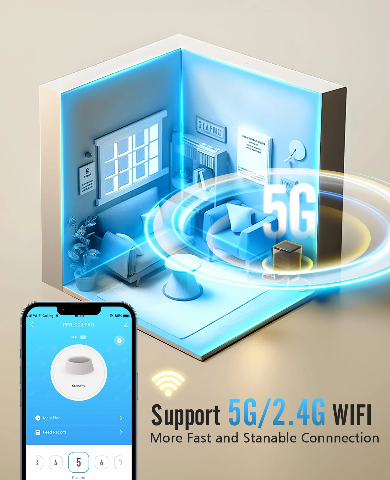 oneisall Automatyczny karmnik dla kotów 5 l ze sterowaniem za pomocą aplikacji, 5G /2,4 G WiFi, automatyczny karmnik dla 2 kotów, nagrania głosowe z 10 s, ostrzeżenie o niedoborze żywności