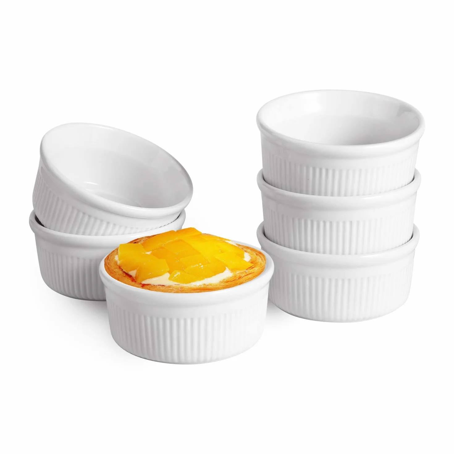 ComSaf 9 cm biała porcelanowa ramekins zestaw 6 filiżanek do pieczenia 175 ml do sufletu, creme brulee, kremów, budyni, puddingu i lodów - trwałe 170 ml