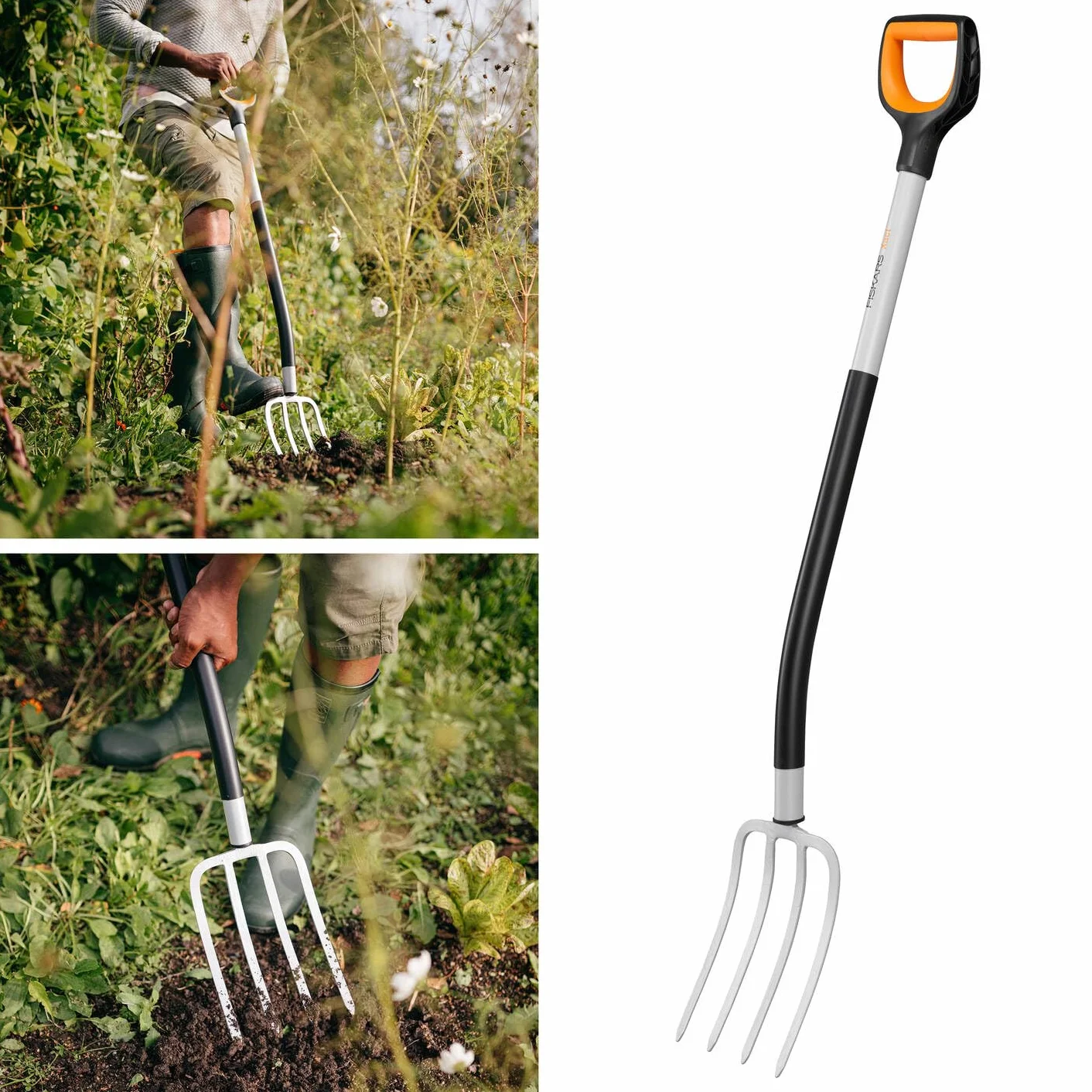 Fiskars Widły szpadlowe do twardych, kamienistych gleb, z 4 zębami, długość: 120 cm, zęby stali / trzonek z tworzywa sztucznego wzmocnionego włóknem szklanym, czarny/pomarańczowy,