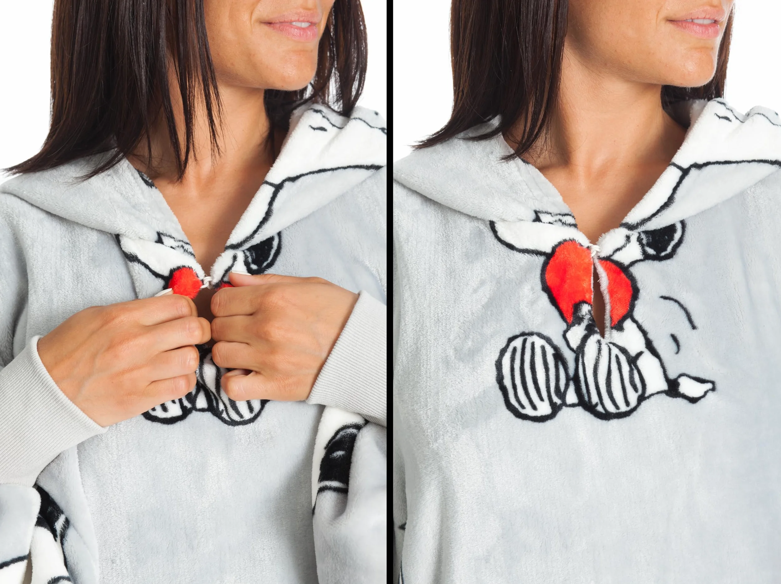 KANGURONE SNOOPY Bluza z kapturem, przenośny koc z mikrofibry mięsnej, z kapturem i kieszenią, pomysł na prezent dla kobiet i mężczyzn, bluza z kapturem oversize, jasnoszara, 95 x 95 cm
