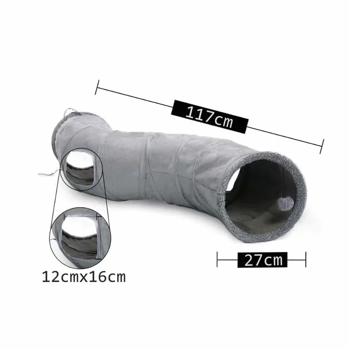 Składany tunel dla kotów 117 x 27 cm szary zabawka dla kociąt królików świnek morskich fretek