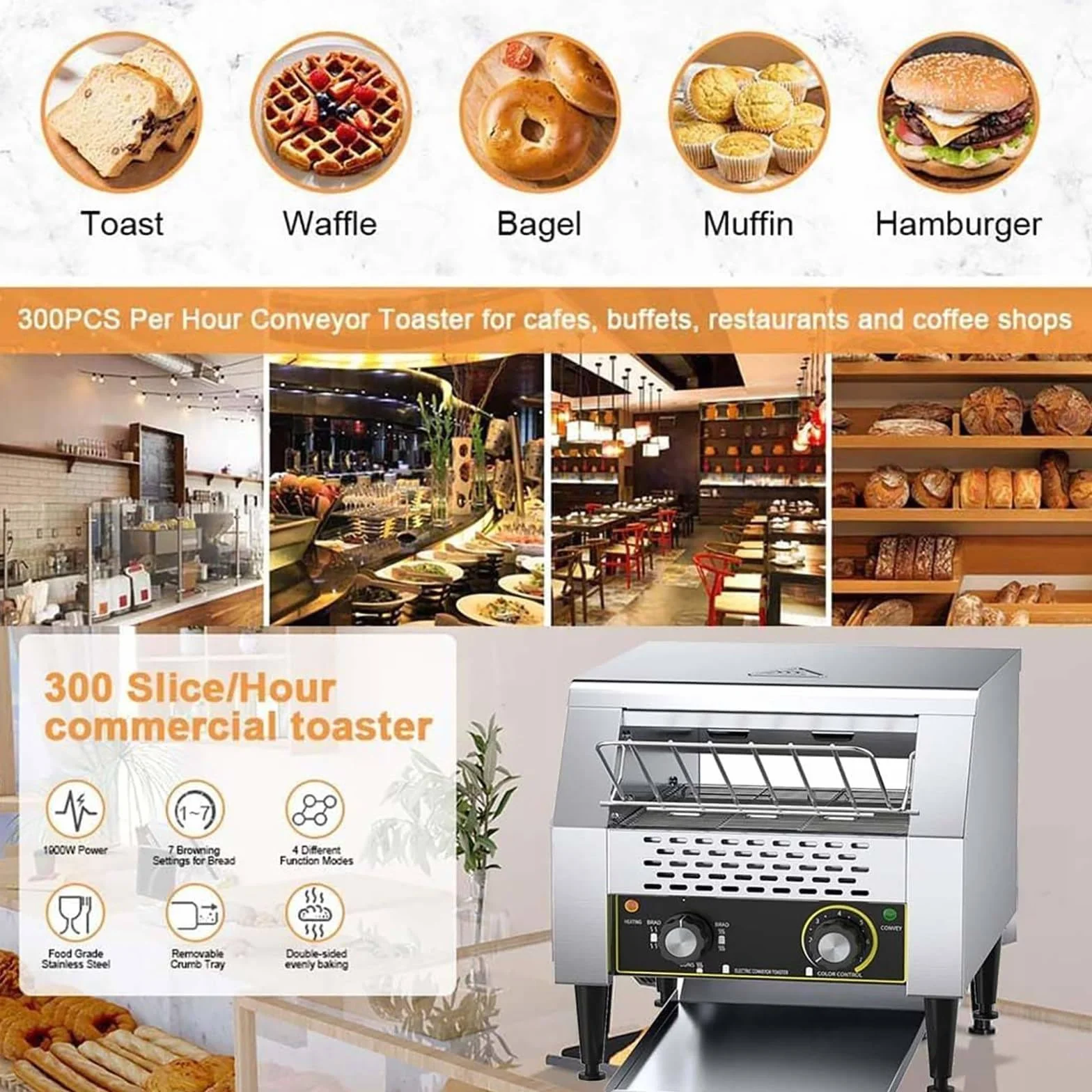 Toster Komercyjny, Maszyna Do Kanapek łańcuszkowych, Toster 300/450 Plasterków/Godzinę, Ogrzewanie Górne I Dolne, Do Restauracji, Bufetów, Sprzętu Piekarniczego,Large