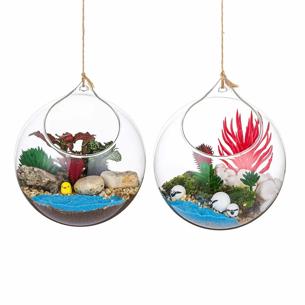 Wiszące szklane kule, terrarium, sukulenty, kule, szklana doniczka, duży otwór, paproć, rośliny, wazon, wieszak, na imprezę, ślub, ogród, design, 12 cm, 2 sztuki