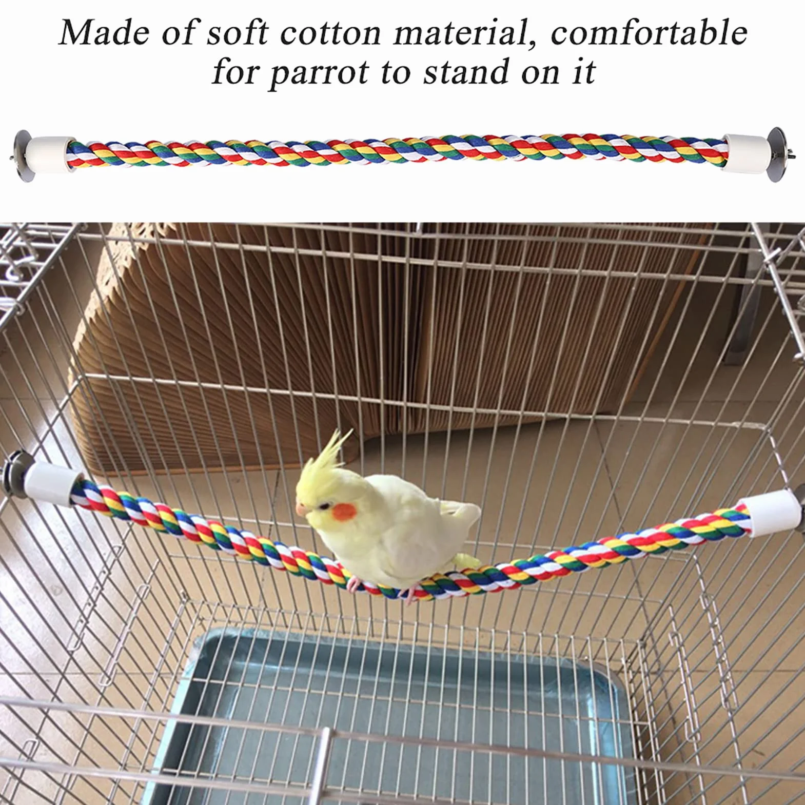 Okoń dla papużek falistych, liny bawełniane 54 cm, papuga nimfy Conures ptaki miłości zięby