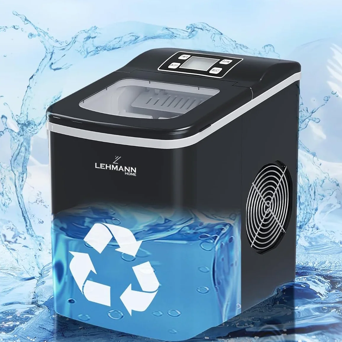 LEHMANN ‎LHOIM-1222 kostkarka do lodu 2 l, 9 kostek lodu w ciągu 6-12 minut, 12 kg w ciągu 24 godzin, automatyczne czyszczenie, 2 rozmiary kostek lodu, idealna do kuchni, biura, baru i na imprezę