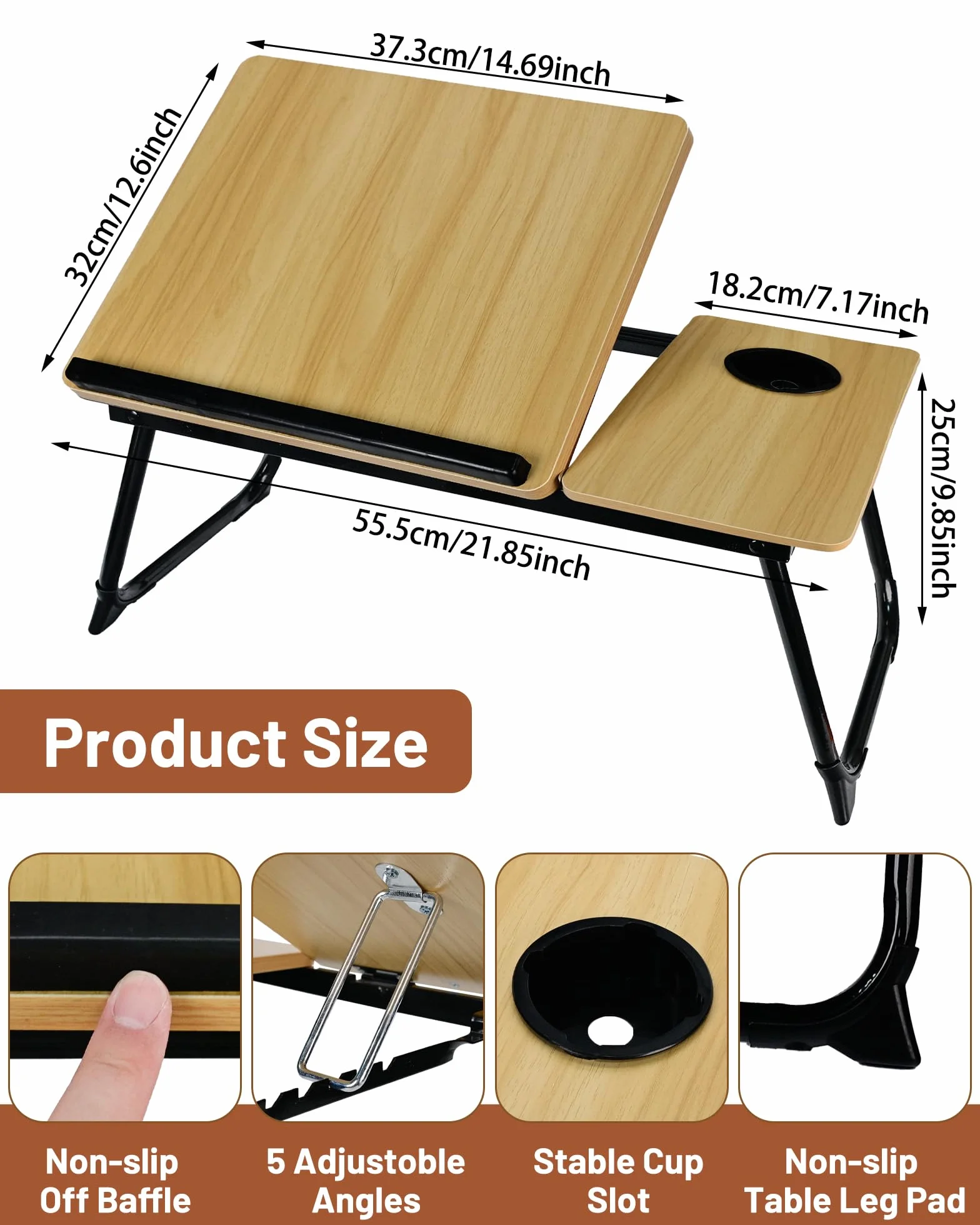 Stół Kość słoniowa Śniadanie Składany Stół Łóżko Regulowany i Przenośny dla Laptopa PC Uchwyt Notebook Tablet 60x40x28cm (Kość słoniowa)