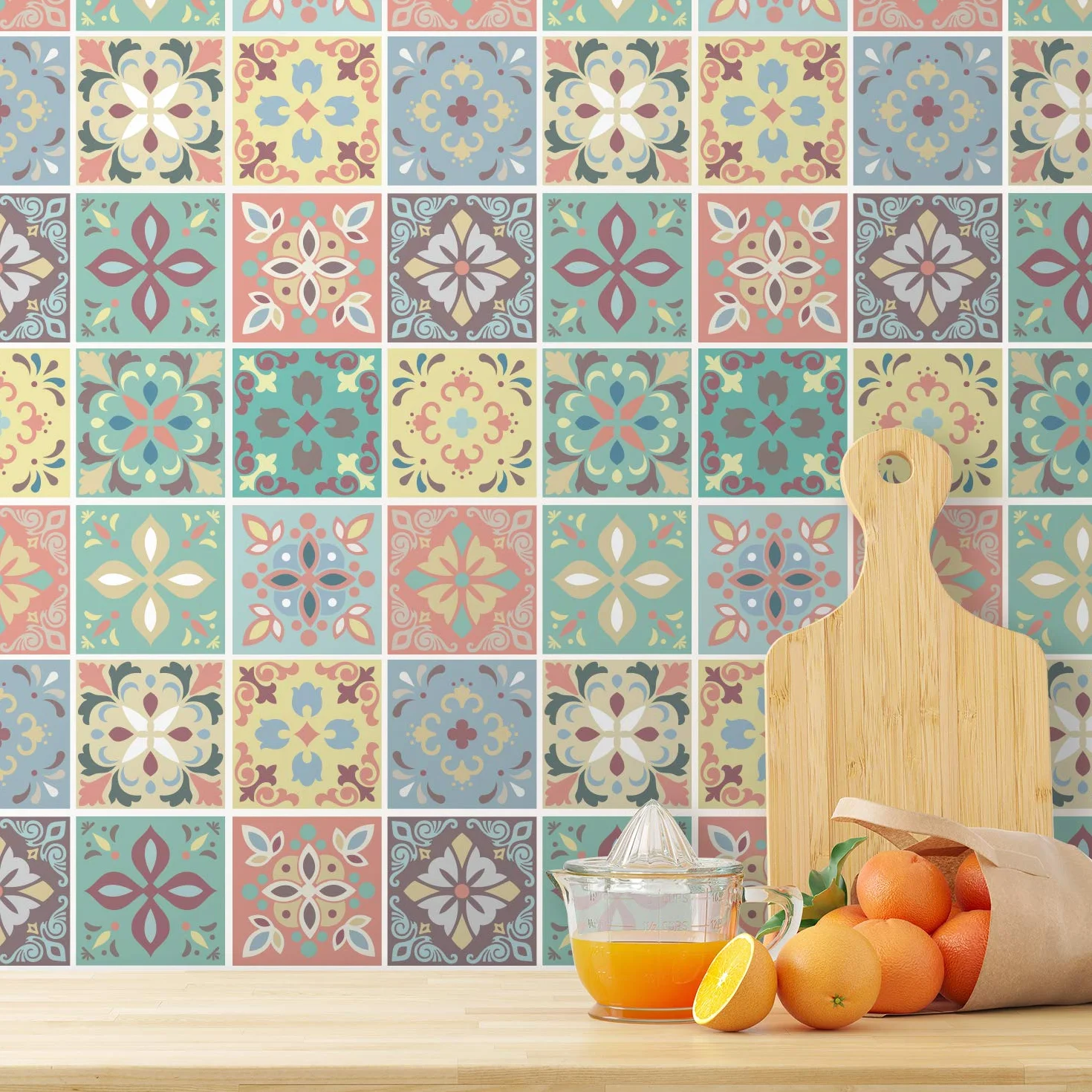 Marbella zestaw kolorowych hiszpańskich naklejek na płytki ścienne, 15 x 15 cm, 24 szt., sztuka DIY, dekoracja domu, naklejki, dekoracja kuchni, pomysły na łazienkę