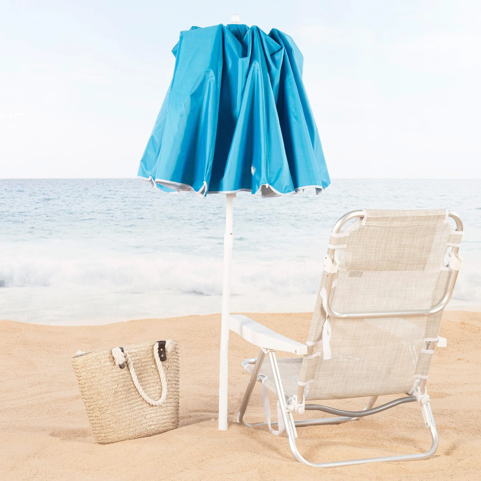 AKTIVE Parasol plażowy, 180 cm, kompaktowy, składany, ochrona UV50, regulowany bezstopniowo, regulowany i regulowany, stalowy maszt, posrebrzany, 8 żeberek, pokrowiec z uchwytem (62323), Niebieski,