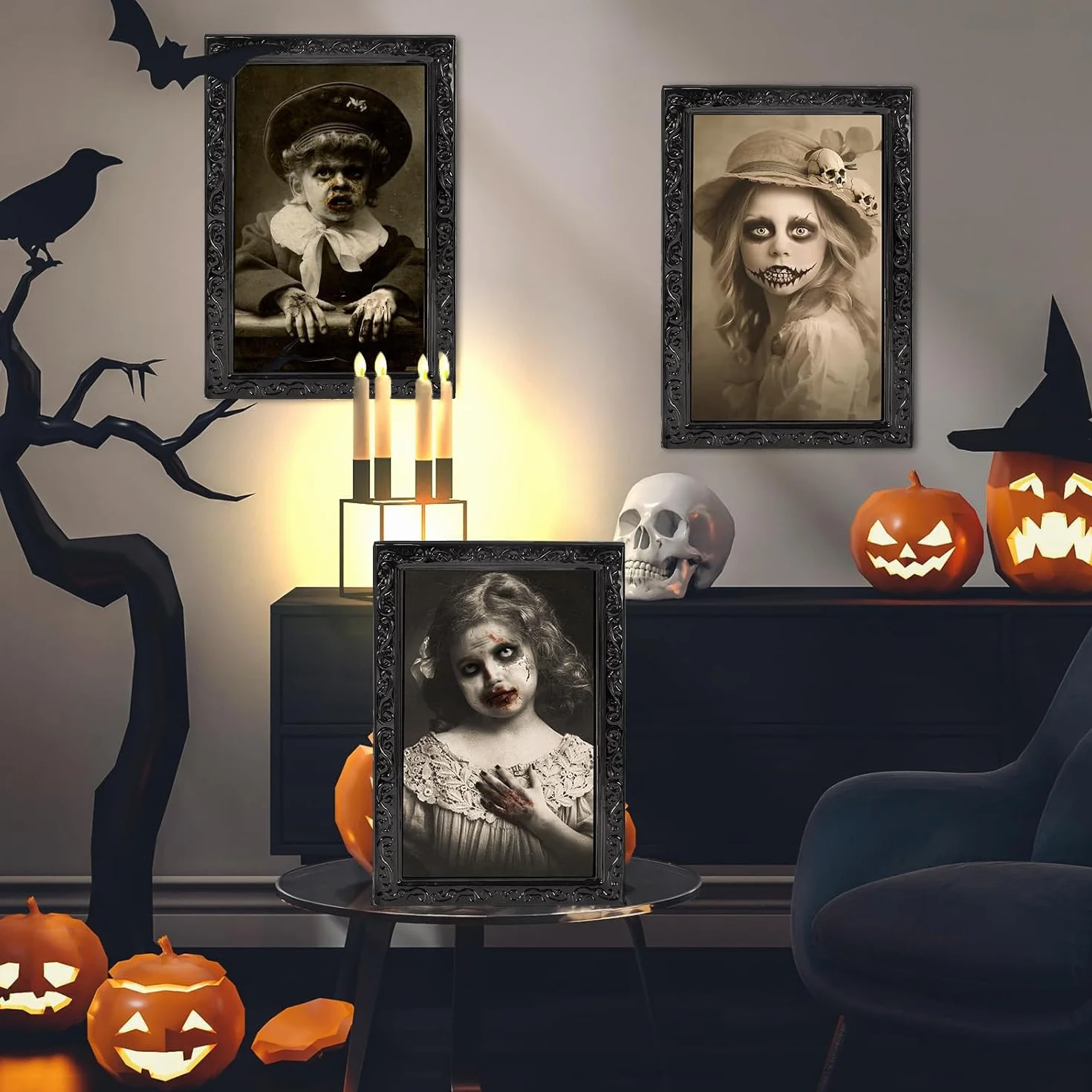 Halloween Dekoracja zewnętrzna Dekoracja wnętrz Ozdoby Akcesoria 3 sztuki Dom Ściana Terror Dom Salon Akcesoria Rzeczy Dekoracje Drzwi Impreza Ramki ze zmieniającą się twarzą 3D Zdjęcia Haloween
