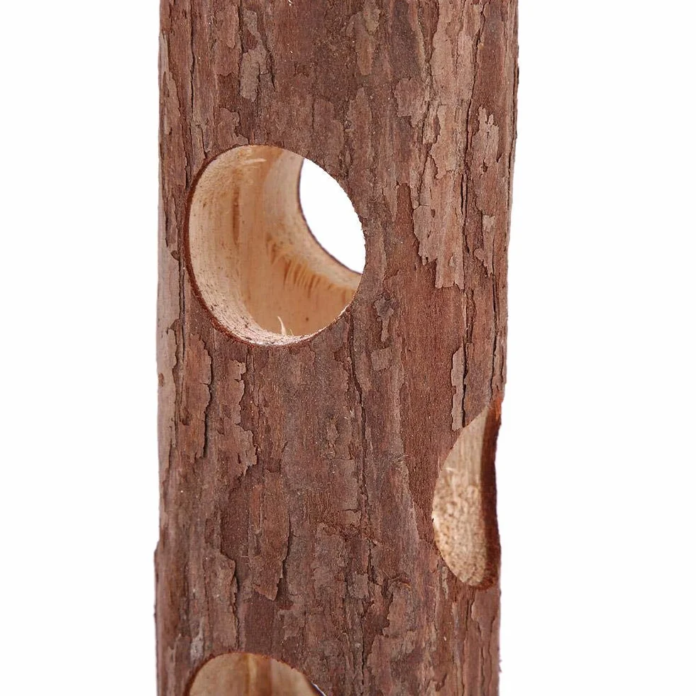 6 * 14 cm zwierzę myszy tunel naturalny drewniany rurka do ćwiczeń z otworami zabawka do żucia dla królika fretka chomik świnka morska (S)