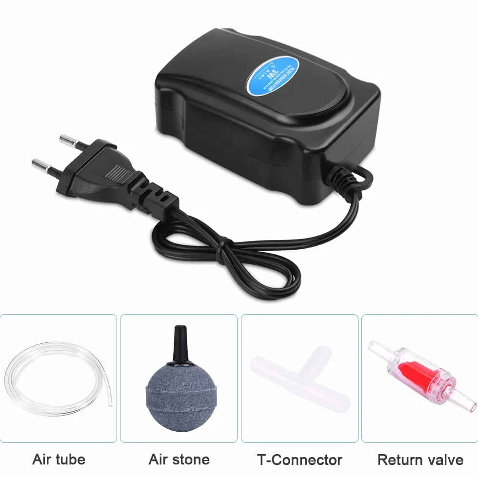 Flintronic Pompa powietrza do akwarium cicha tlenowa z zaworem zwrotnym zestaw 5-300 l