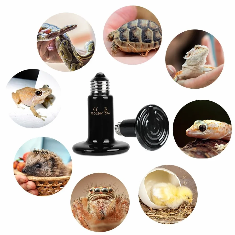 Ceramiczna żarówka grzewcza E27 100W 220V Czarna lampa grzewcza dla gadów 2 szt.