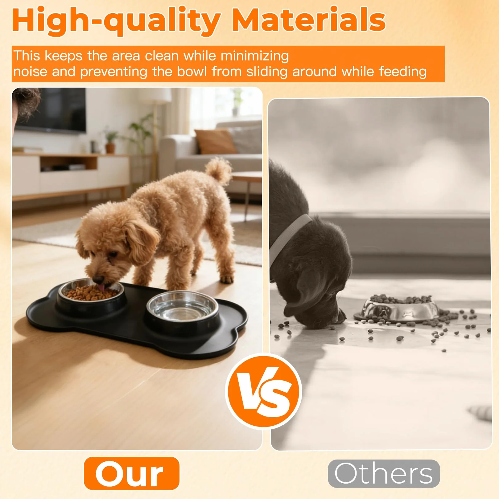 Miska dla psów i kotów ze stali nierdzewnej, antypoślizgowa silikonowa mata (36 x 21 cm)
