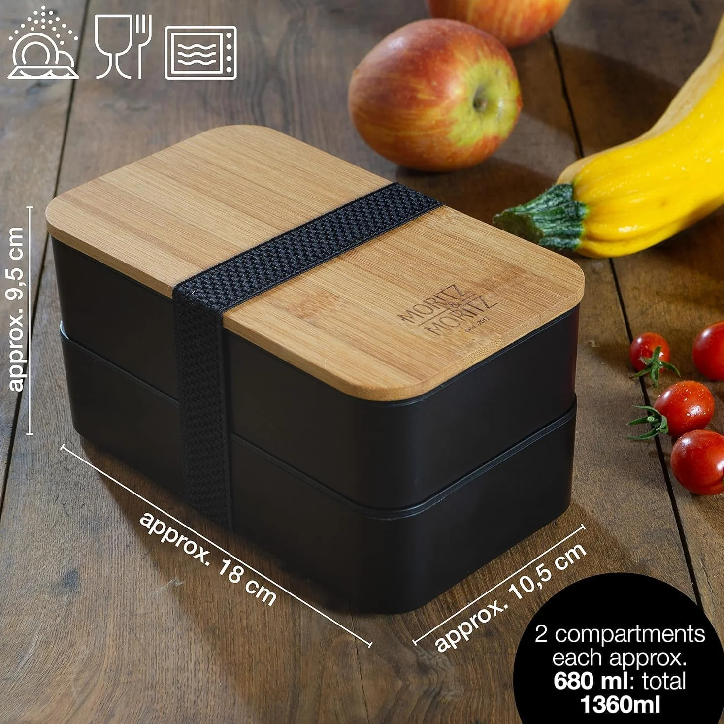 Moritz & Moritz Bento Box japoński – idealne pudełko na lunch dla dorosłych i dzieci – pudełko na kanapki z przegródkami – idealne do pracy, szkoły i w podróży