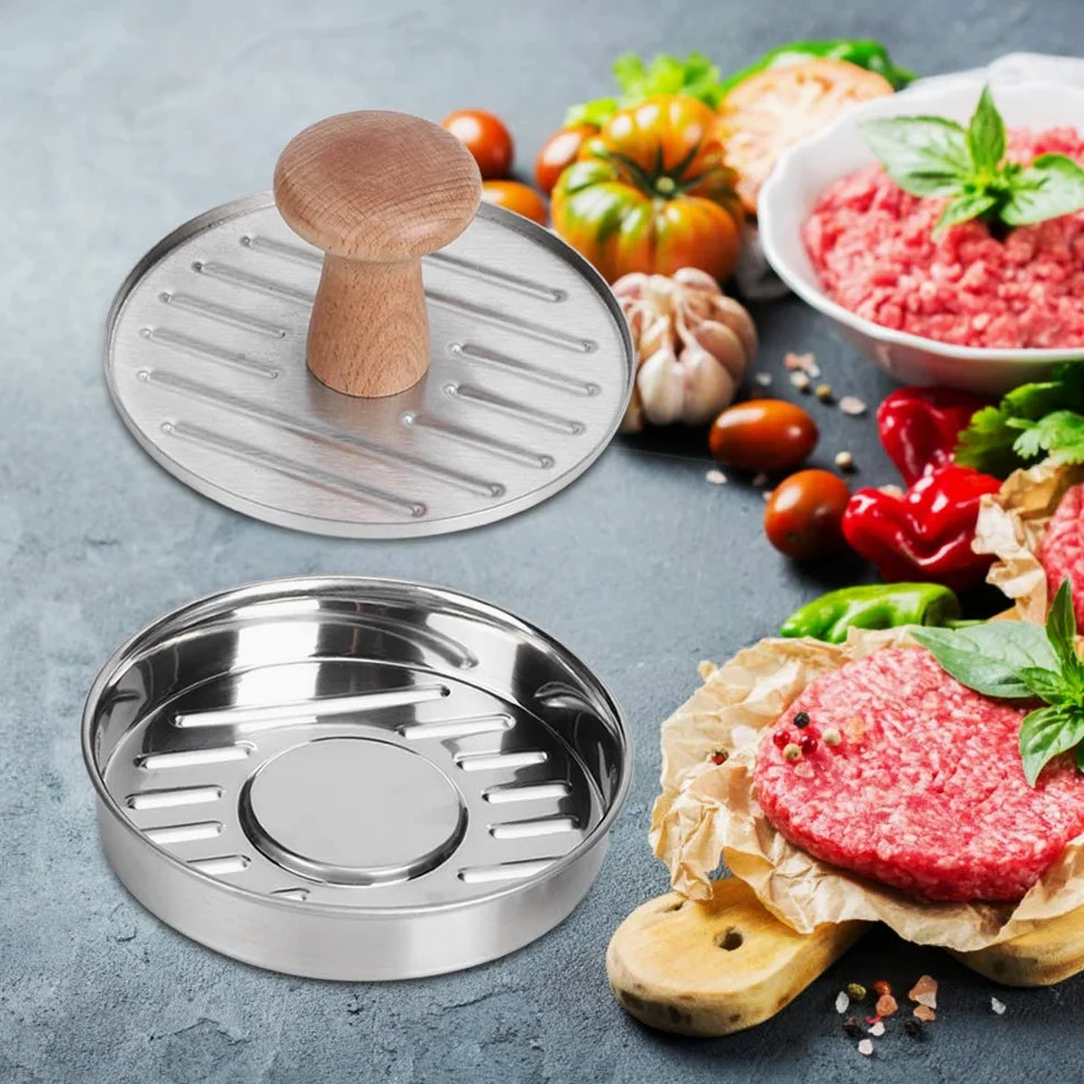 Fdit nieprzywierająca prasa do hamburgerów Patty Maker zestaw form 2 najlepszych prasa do hamburgerów ze stali nierdzewnej jakości akcesoria do grilla grillowego opakowanie wielokrotnego użytku