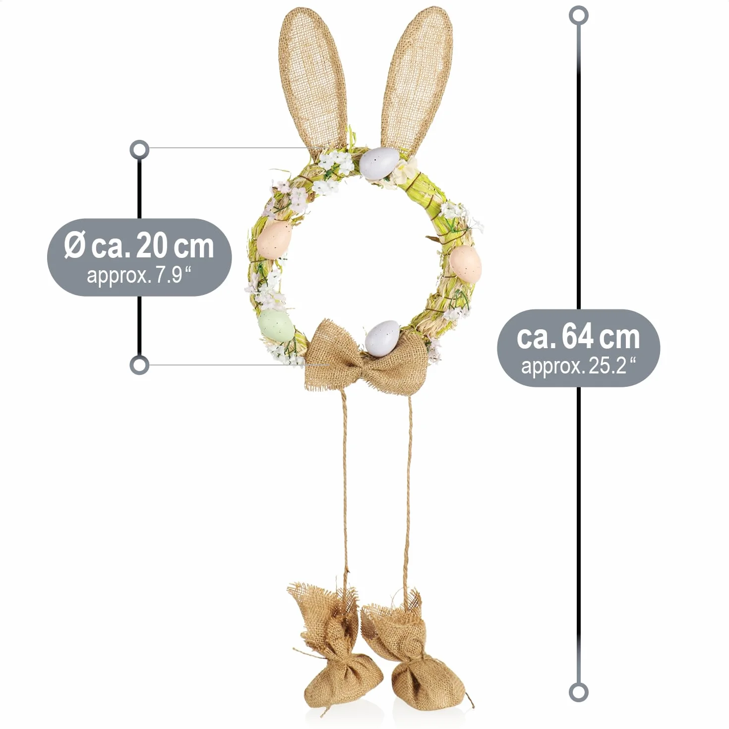 COM-FOUR® Wianek wielkanocny na drzwi lub okna - Uroczy wianek wielkanocny - Dekoracja drzwi w ksztalcie zajaczka wielkanocnego