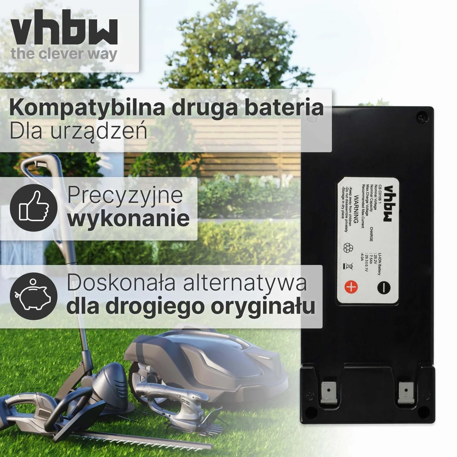 vhbw 1 x bateria kompatybilna z Ambrogio 4.0 Elite, 4.0 Basic 4WD, 4.0 Elite 4WD, 4.0 Basic (7,5 Ah, 25,2 V, Li-ION)