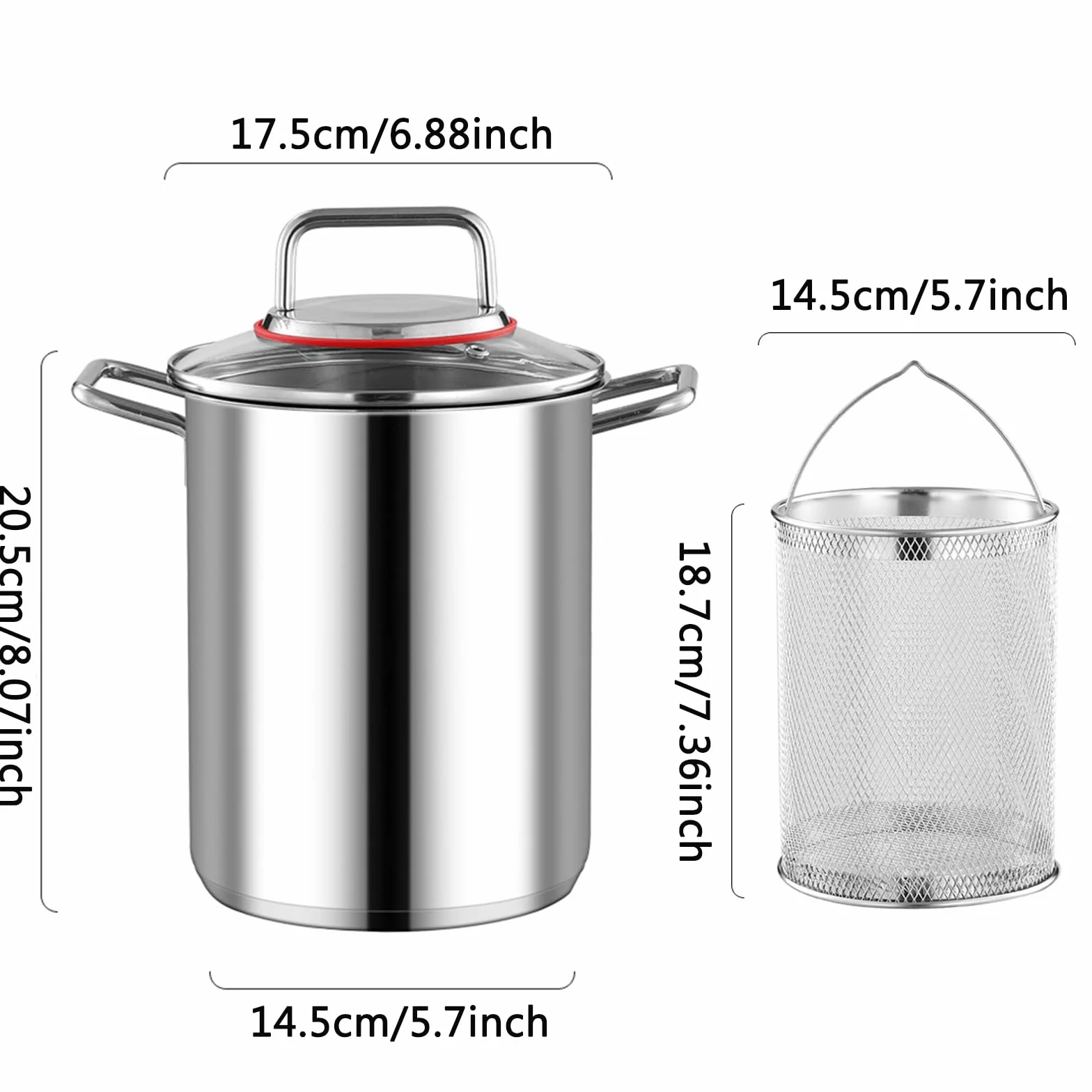 Garnek do frytkownicy do kuchni, frytek i kurczaka, garnek do szparagów ze stali nierdzewnej z koszem i pokrywką, pojemność 3,5 l, 5,5 l, parowar do makaronu spaghetti (3,5 l)