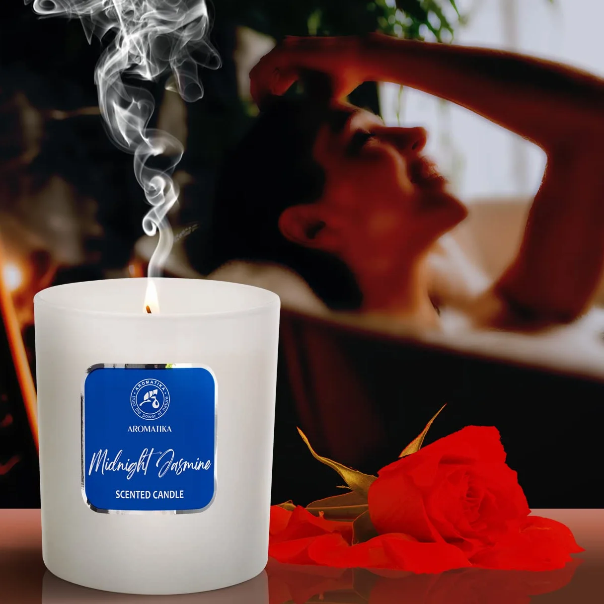 Scented Candle Midnight Jasmine - Soywax Candle with Essential Oil - Glass Candle Gift - Aromatherapy Candle - Up to 45 Hours Burn Time - Soy Wax Candles - Home Scented Candles