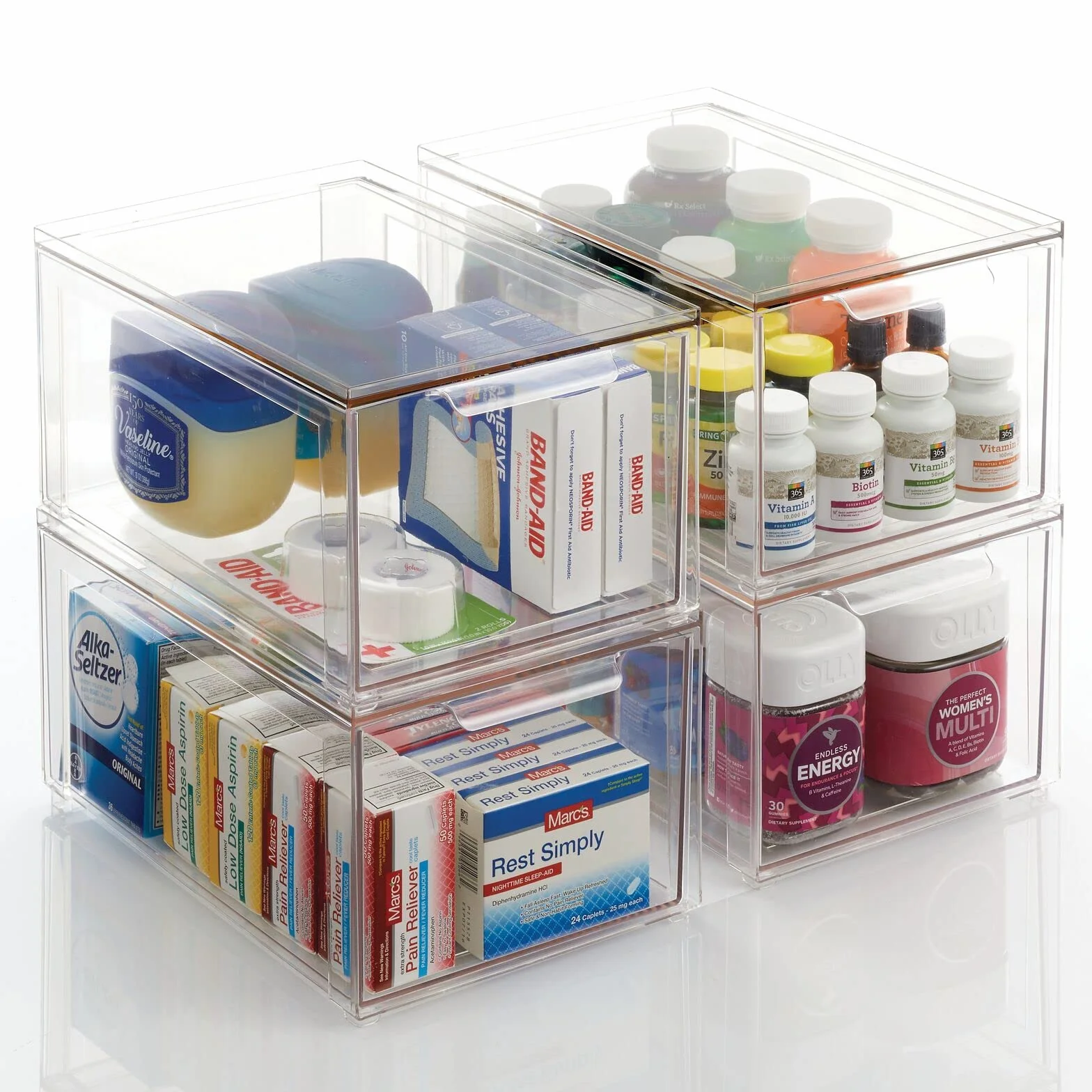 mDesign Zestaw 4 plastikowych pudełek do przechowywania z wyciąganą szufladą, pudełko do przechowywania przyborów toaletowych, kosmetyków, kosmetyków, kosmetyków, kosmetyków