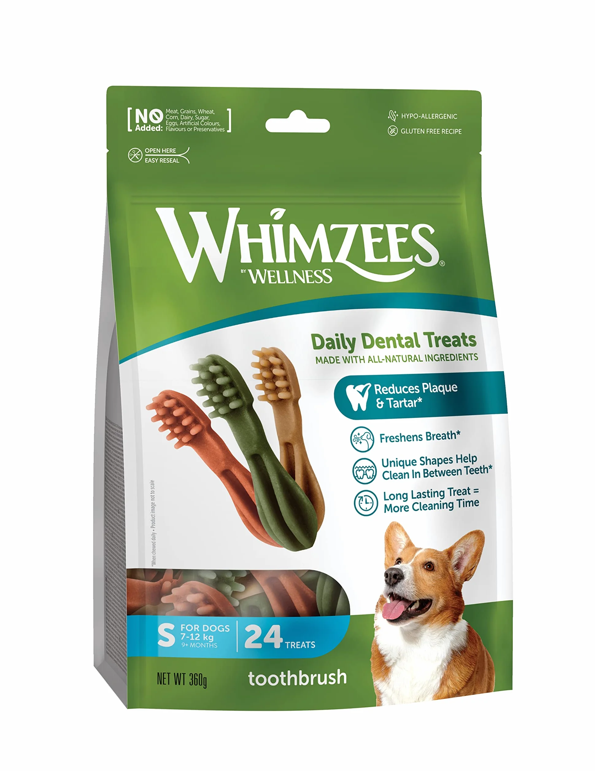 WHIMZEES Szczoteczka S 24 Sztuk Gryzaki Dentystyczne dla Małych Psów Naturalne Bezzbożowe