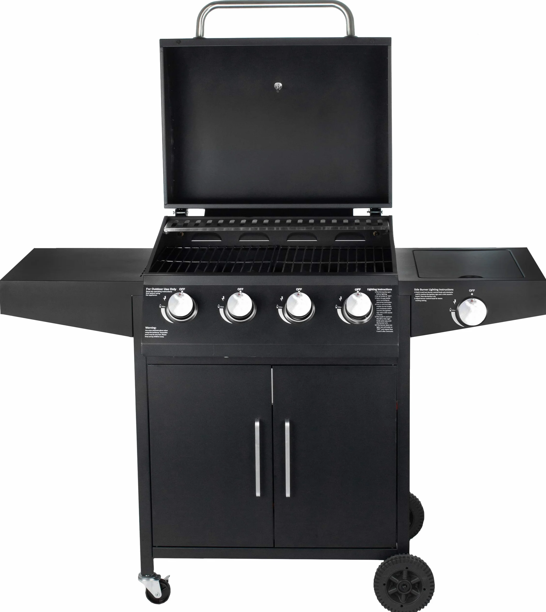 GrillMaster Grill Gazowy PartyTogether 4+1 + Pokrowiec, Ogrodowy, Na Gaz, z Termometrem, z Kółkami, z Dodatkowym Palnikiem
