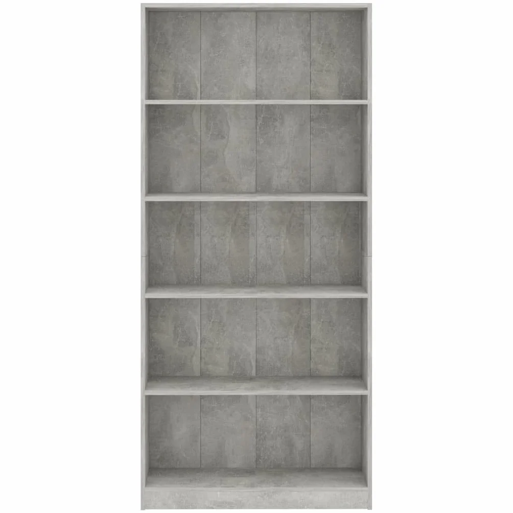 Regał na książki, 5 przegródek, szary betonowy, wielofunkcyjny regał na książki, do przechowywania, 80 x 24 x 175 cm, materiał drewnopochodny