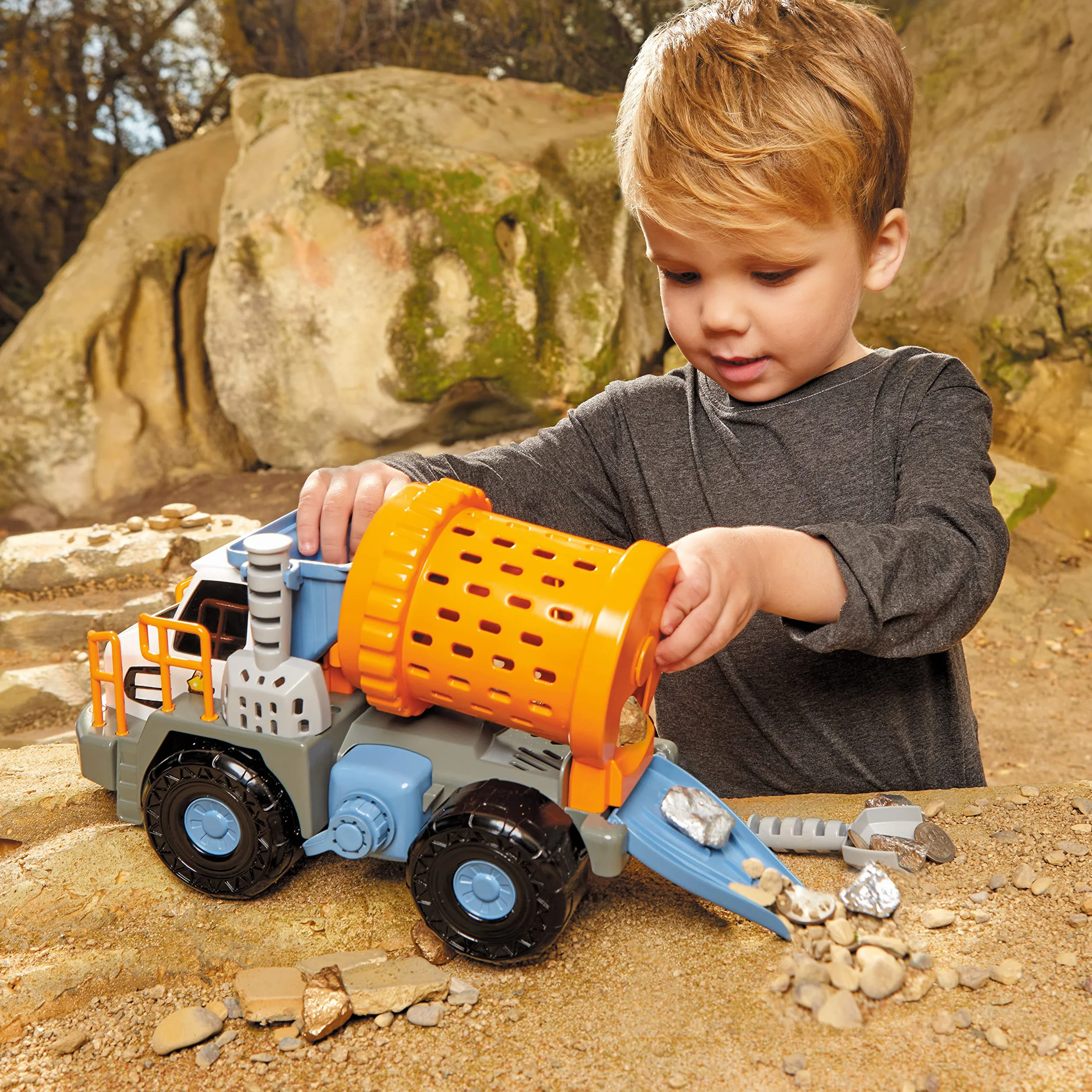 Little Tikes Big Adventures Metal Detector Mining Truck STEM Toy - Pojazd z Działającym Wykrywaczem Metali, Bębnem do Skał, Łopatami i Zbiornikiem na Wodę - Dla Dziewczynek i Chłopców w Wieku 3+