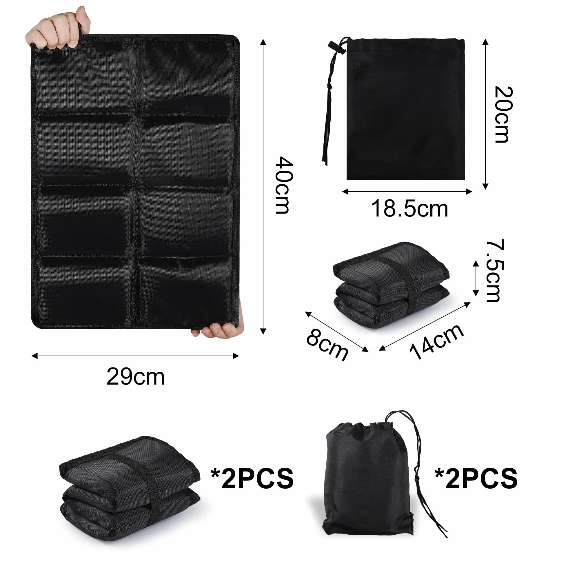 Thermo Seat Cushion składany zestaw 2 sztuk, Outdoor Seat Pad, odporny na wilgoć i ciepły, wodoodporny Seat Pillow z 2 torbami do przechowywania, składany Seat Cushion do podróży (czarny)