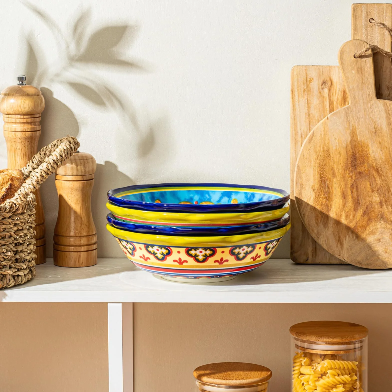 UNICASA 4-częściowy zestaw talerzy ceramicznych, 1000 ml, kolorowe talerze do makaronu, makaronu, spaghetti, sałatki, zupy, zmywarki i kuchenki mikrofalowej
