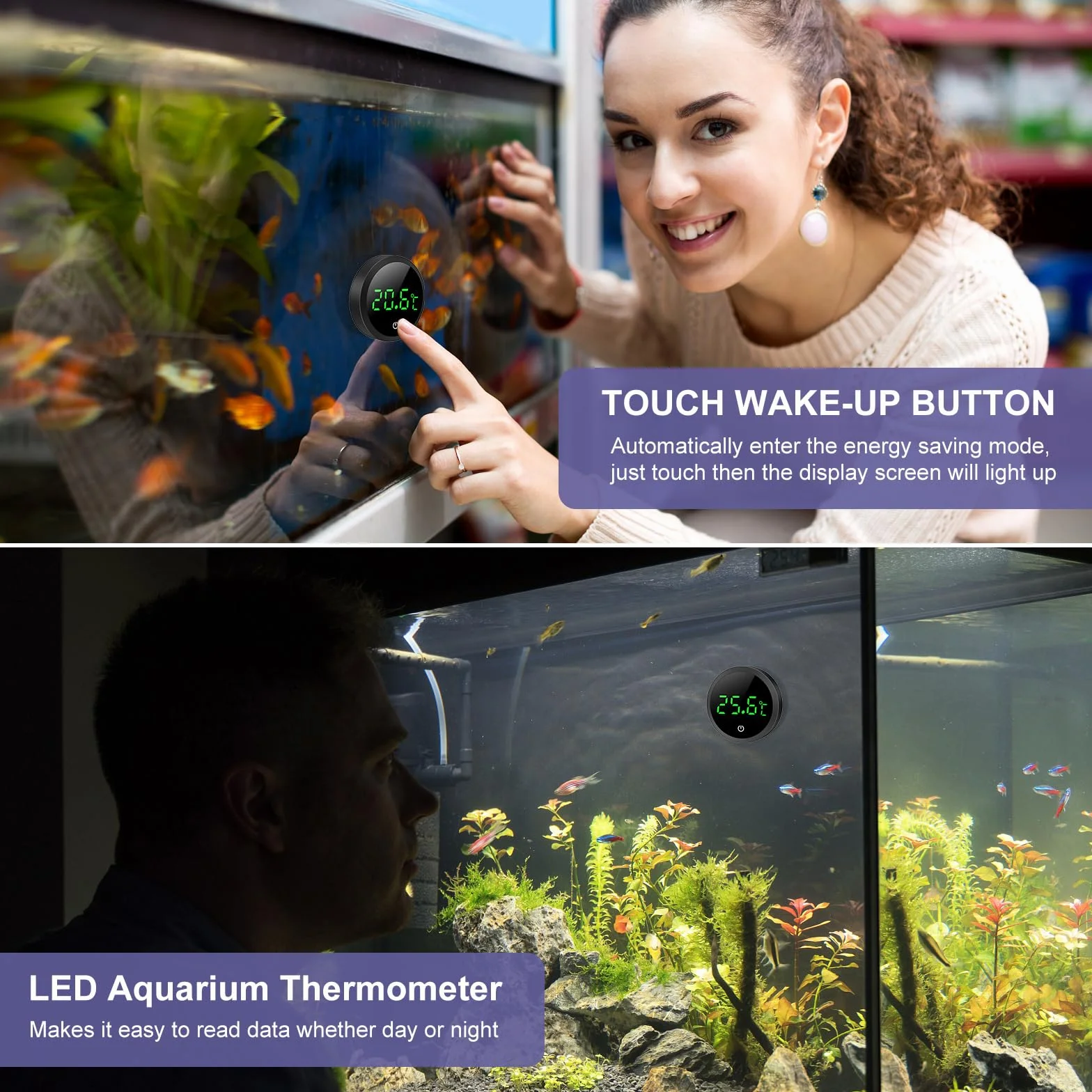 Cyfrowy Termometr LED Akwarium Mini z Ekranem Dotykowym Precyzyjny Czujnik Temperatury