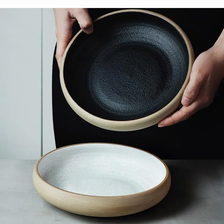 Talerze okrągły ceramiczny talerz do sałatek owocowych miska na zupę miska ramen dom kuchnia retro zastawa stołowa przekąska chleb miska deserowa talerze deserowe(C)