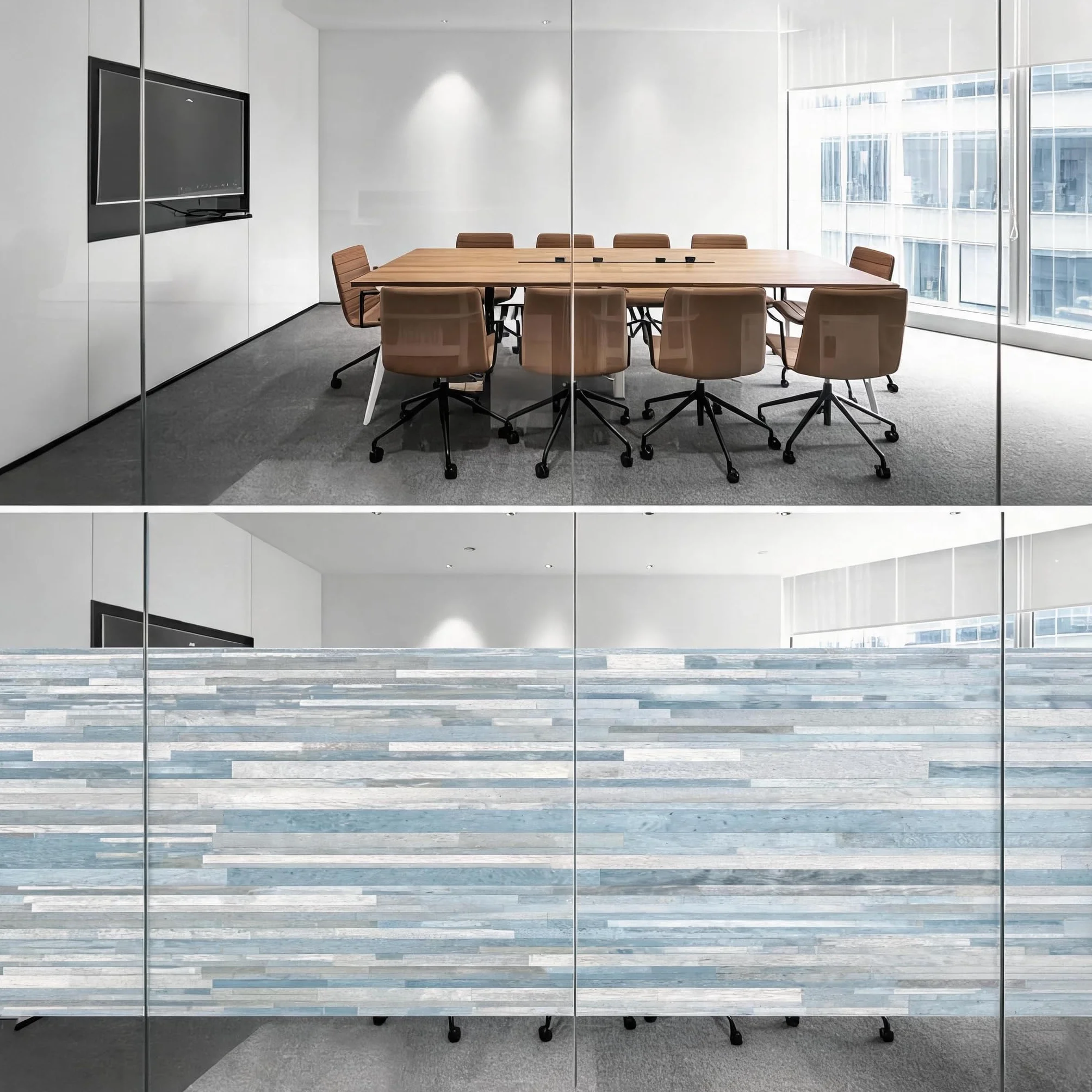 Matowa Folia Okienna 100 x 300 cm Kontrola Ciepła Blokada UV Folia Dekoracyjna Do Okien Z Powłoką Anty-Fog, Antystatyczną I Bez Kleju Do Domu, Łazienek, Kuchni I Biur, Imitacja słojów drewna