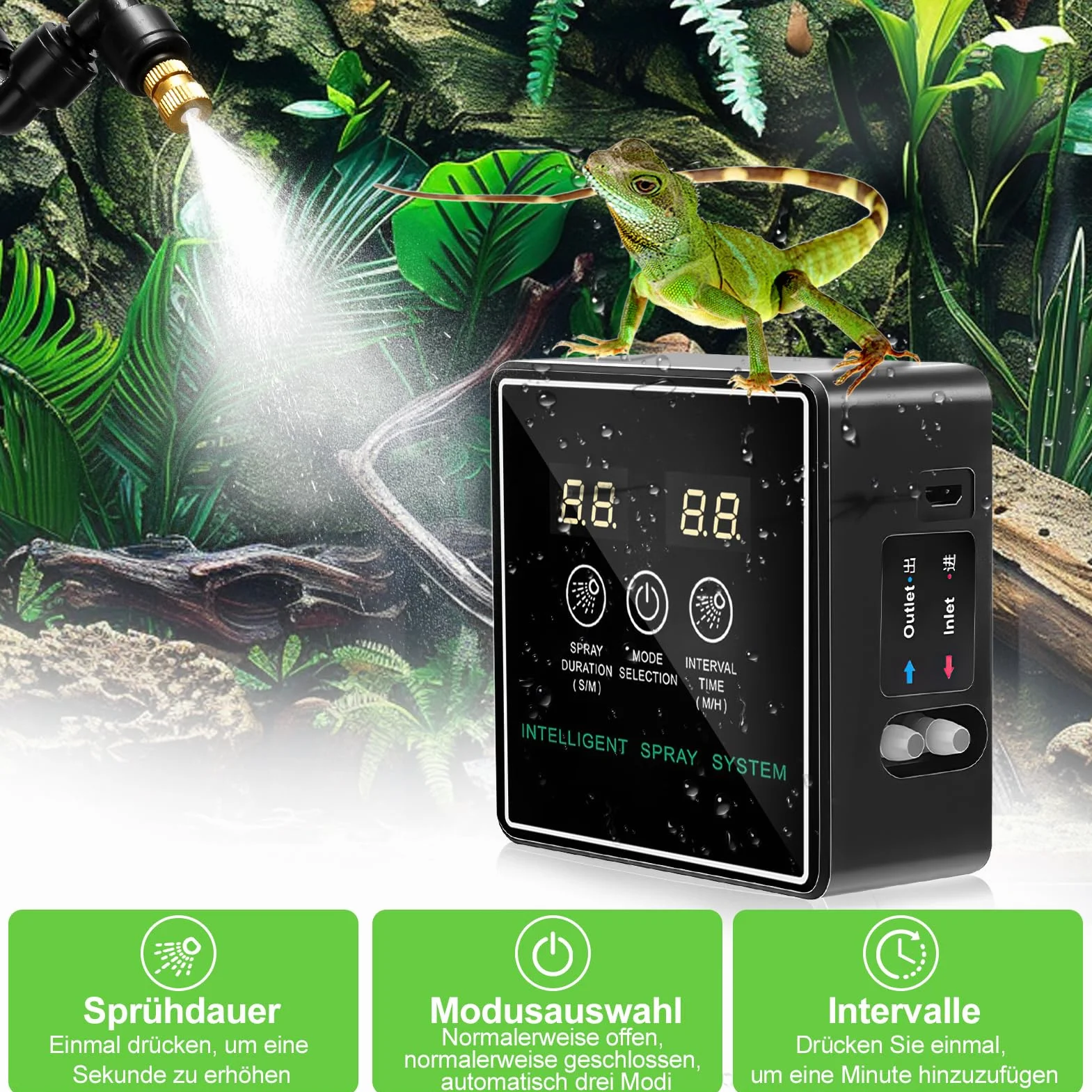 Inteligentny system zraszania terrarium zraszacz z dyszami regulowanymi 360°
