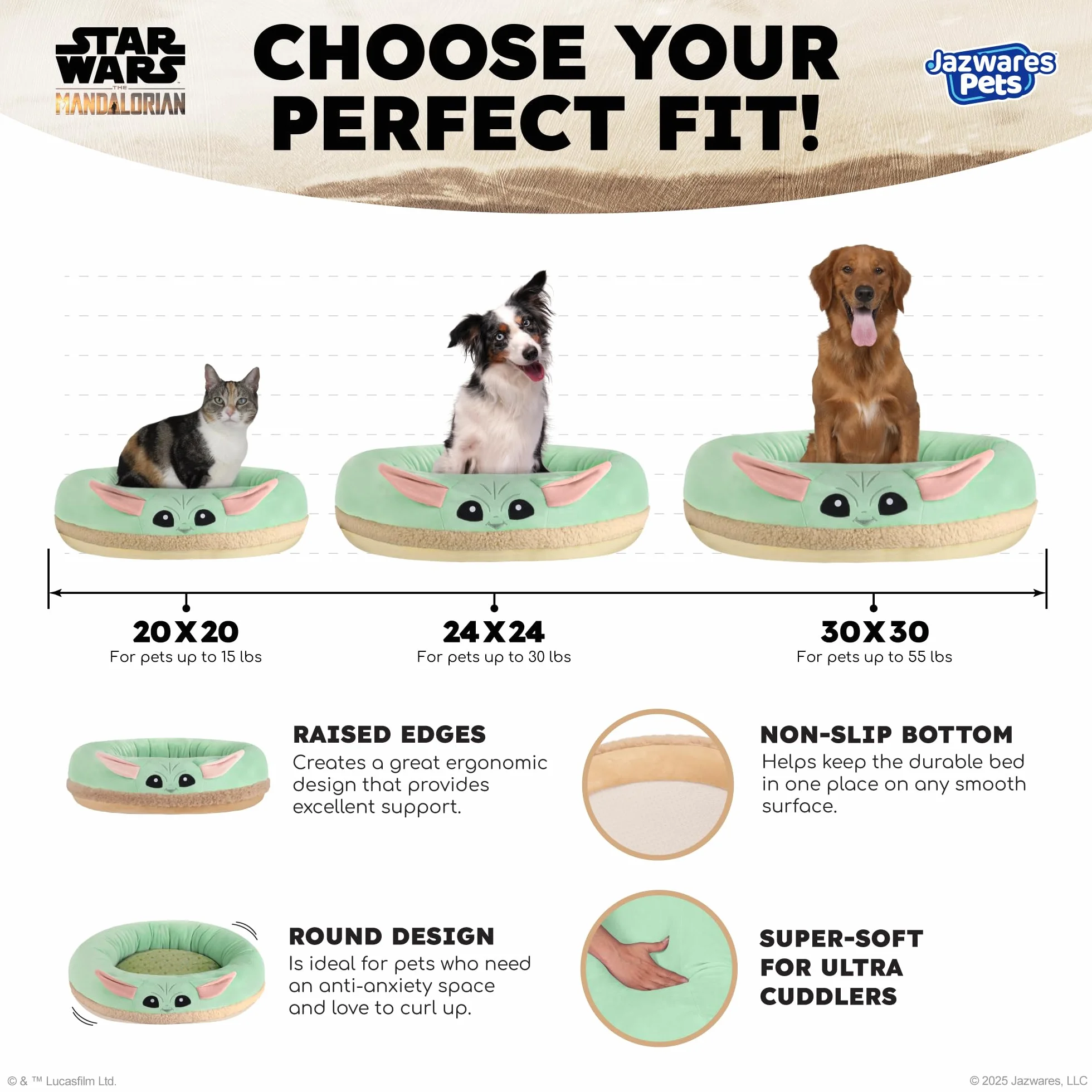 Star Wars Grogu Legowisko dla zwierząt domowych z wzorem postaci, wyjmowaną wkładką, pralny, rozmiar M