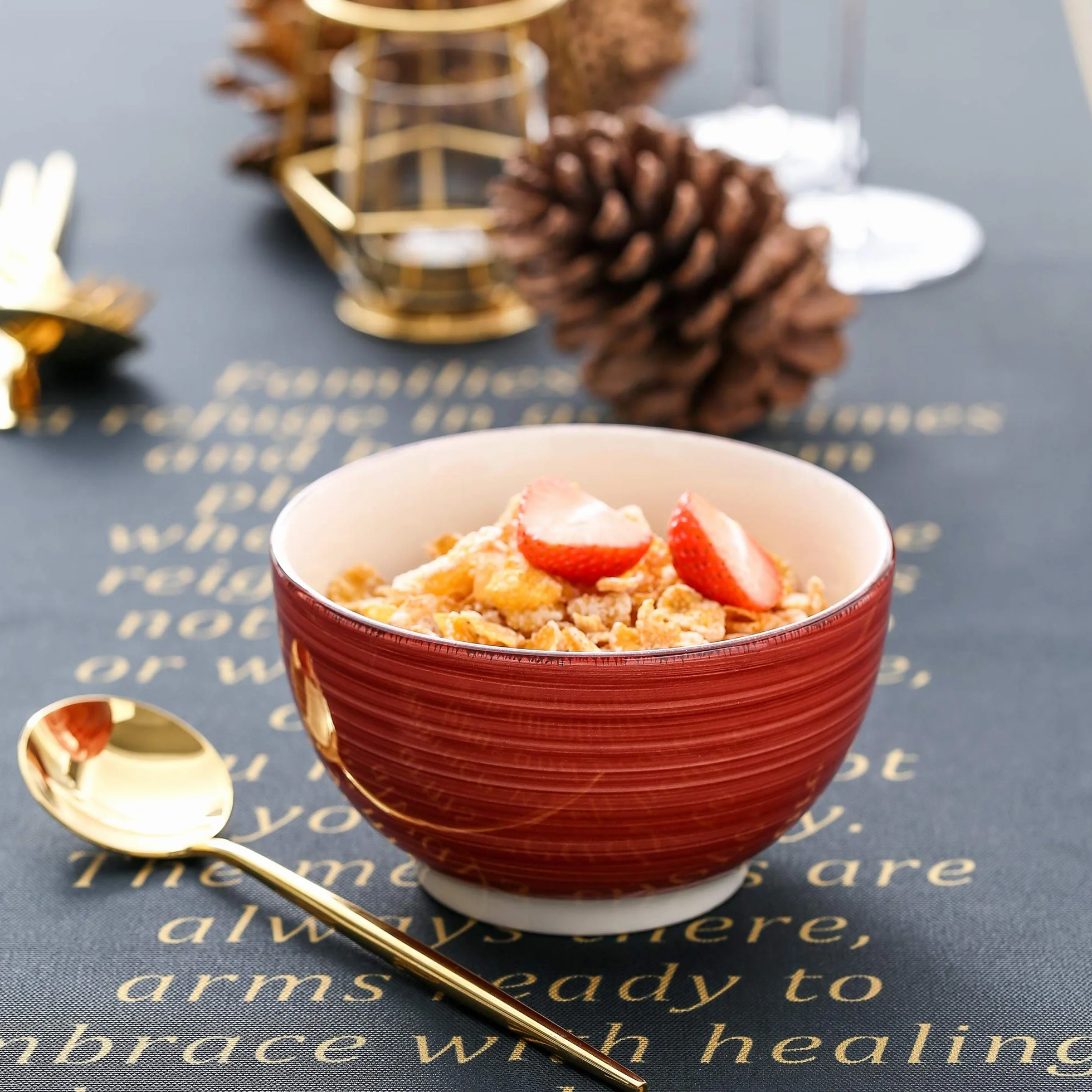 vancasso Bella Ręcznie malowana miska w stylu rustykalnym o średnicy 14 cm i pojemności 750 ml, duża miska na płatki śniadaniowe, ramen, zupę, owoce, makaron, w stylu rustykalnym, czerwona, zestaw 4 szt.
