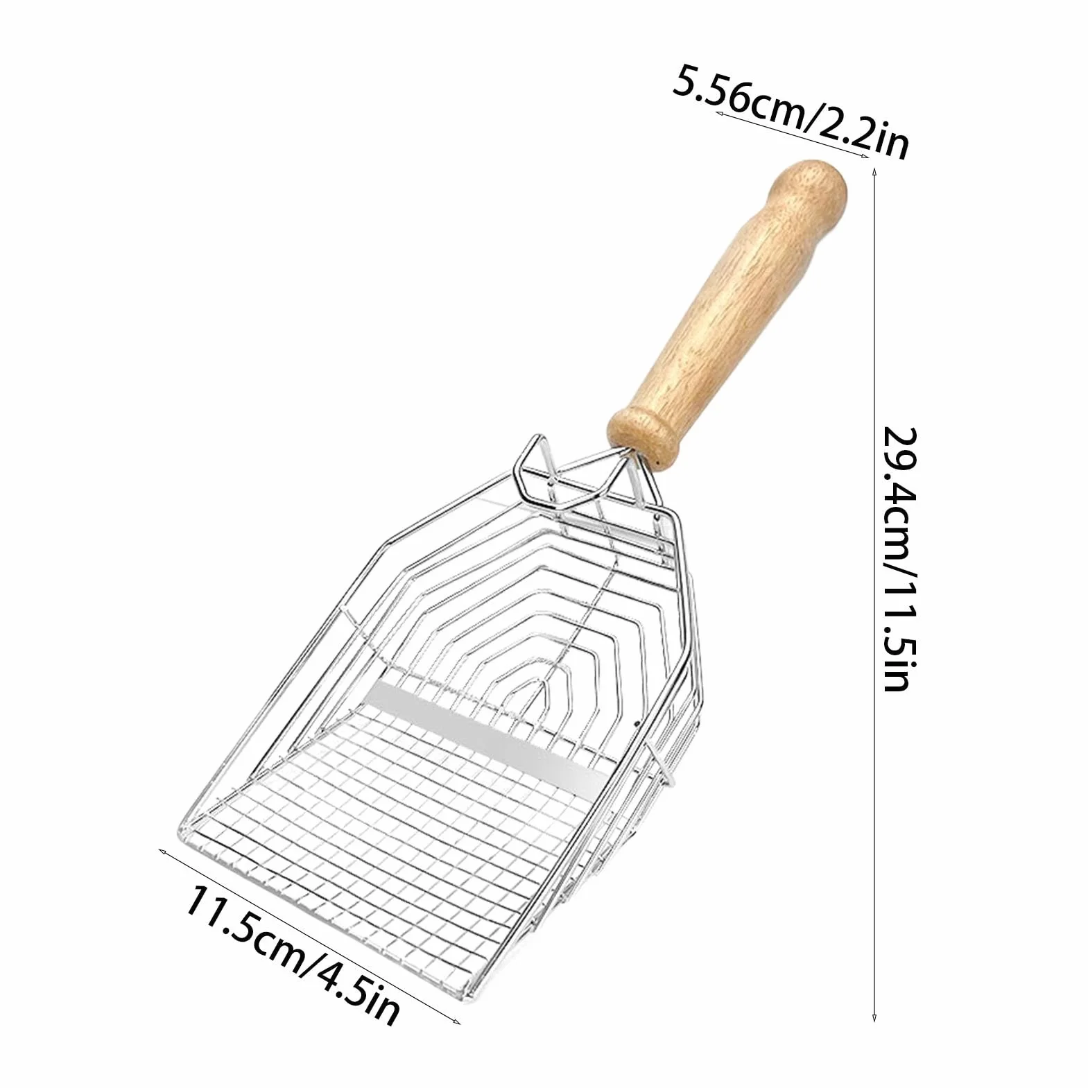 Kitty Scooper Długa rączka Litter Sifter, stal nierdzewna, łyżka do butów dla kota, 11,57 x 4,53 x 2,2 cala, Biały