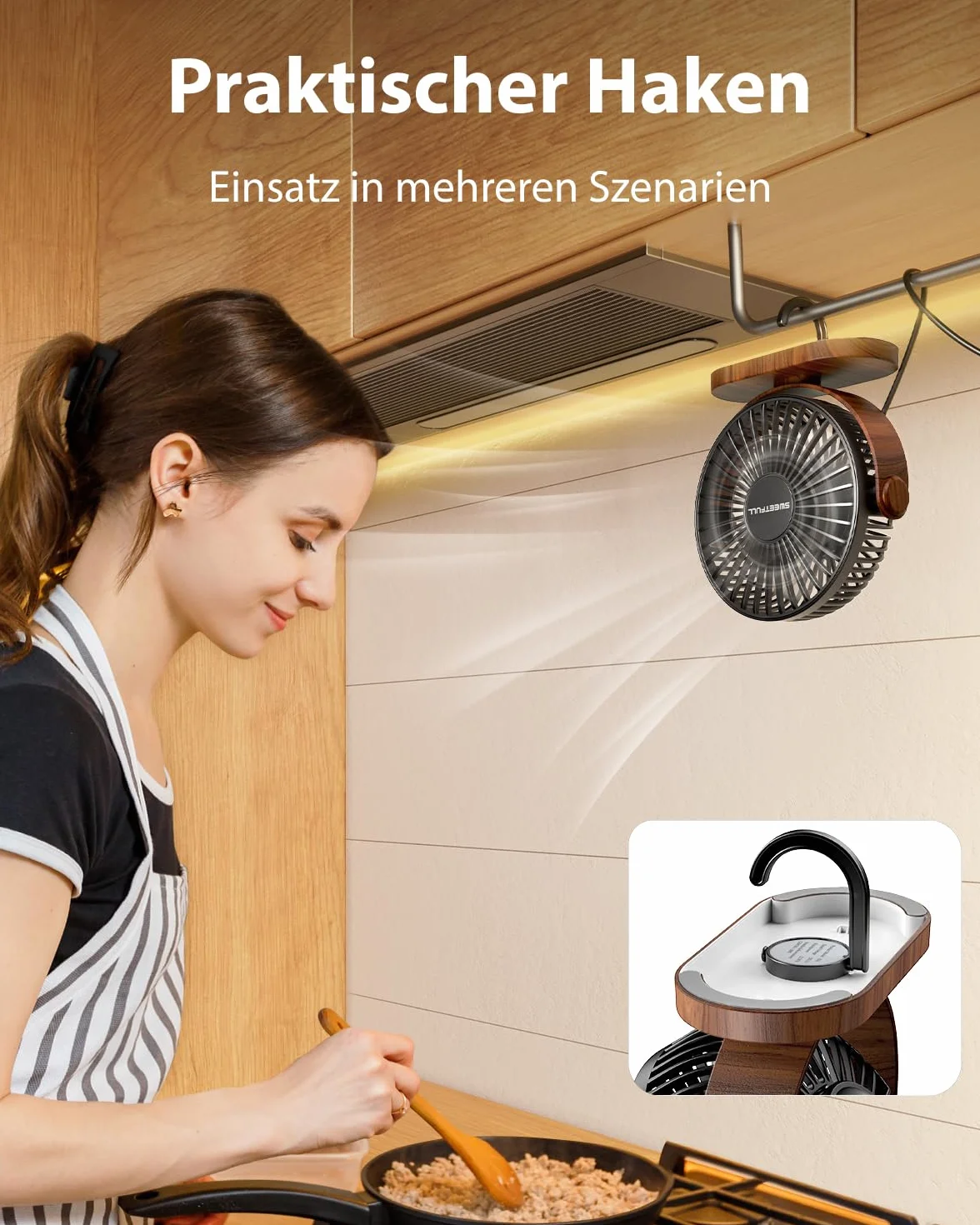 SWEETFULL Wentylator USB, mały wentylator stołowy, cichy, 3 prędkości, łatwy do przenoszenia, do biura, domu i na zewnątrz (czarny)