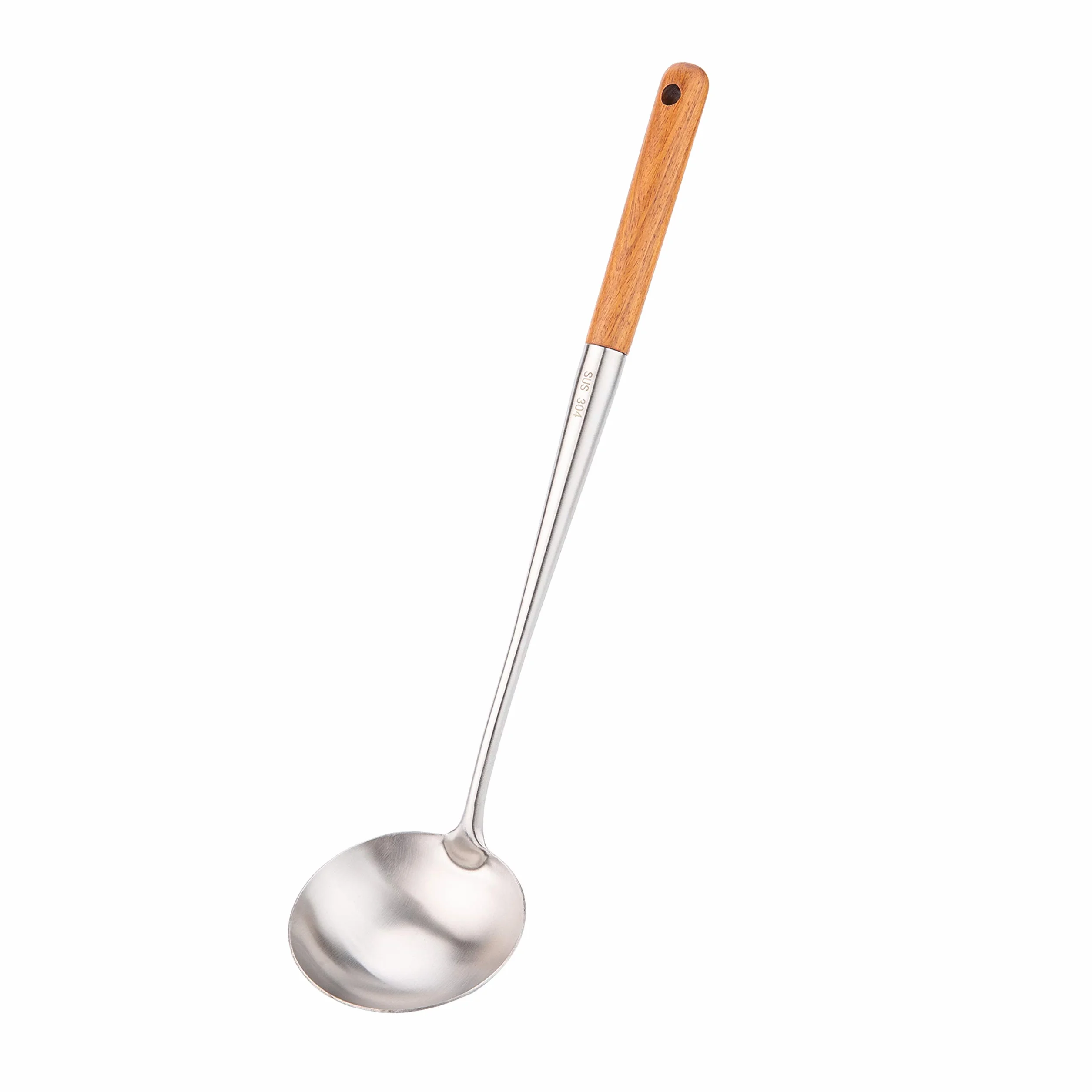 Chochla do zupy Wok, stal nierdzewna 304 z drewnianym uchwytem, 43 cm