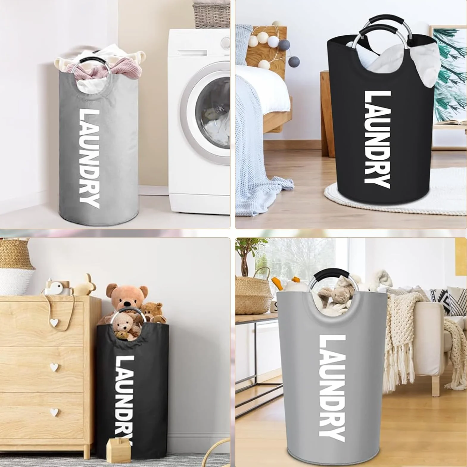 Laundry Baskets, składany worek na pranie, 115 l, z uchwytem, worek na pranie z tkaniny Oxford, przenośny, duży, składany kosz, do mieszkania, mieszkania i przyczepy kempingowej