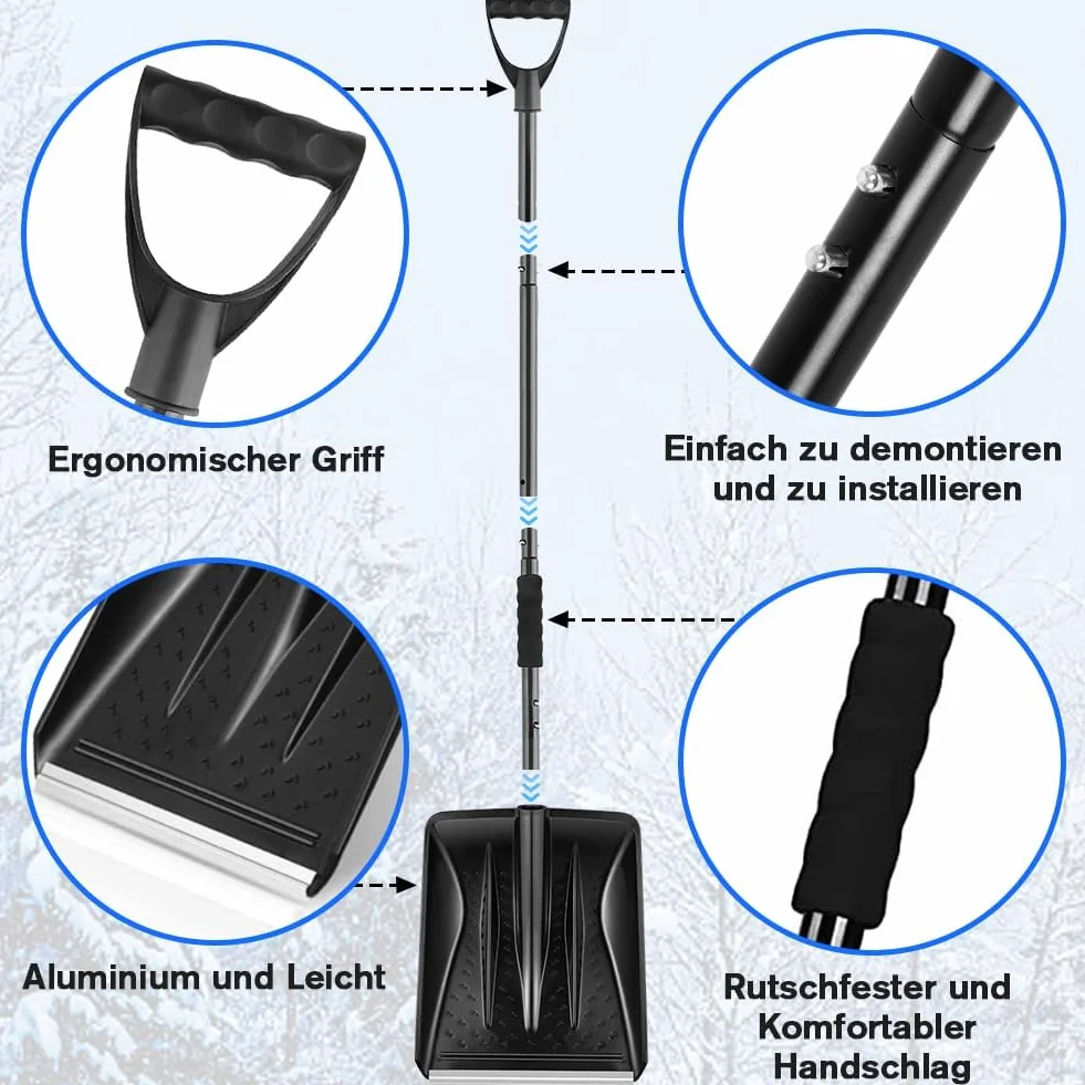 Łopata do usuwania śniegu, ergonomiczna konstrukcja, zdejmowana konstrukcja 4 w 1, może być formowana w dwóch różnych długościach, nadaje się na śnieg, do ogrodu i na kemping