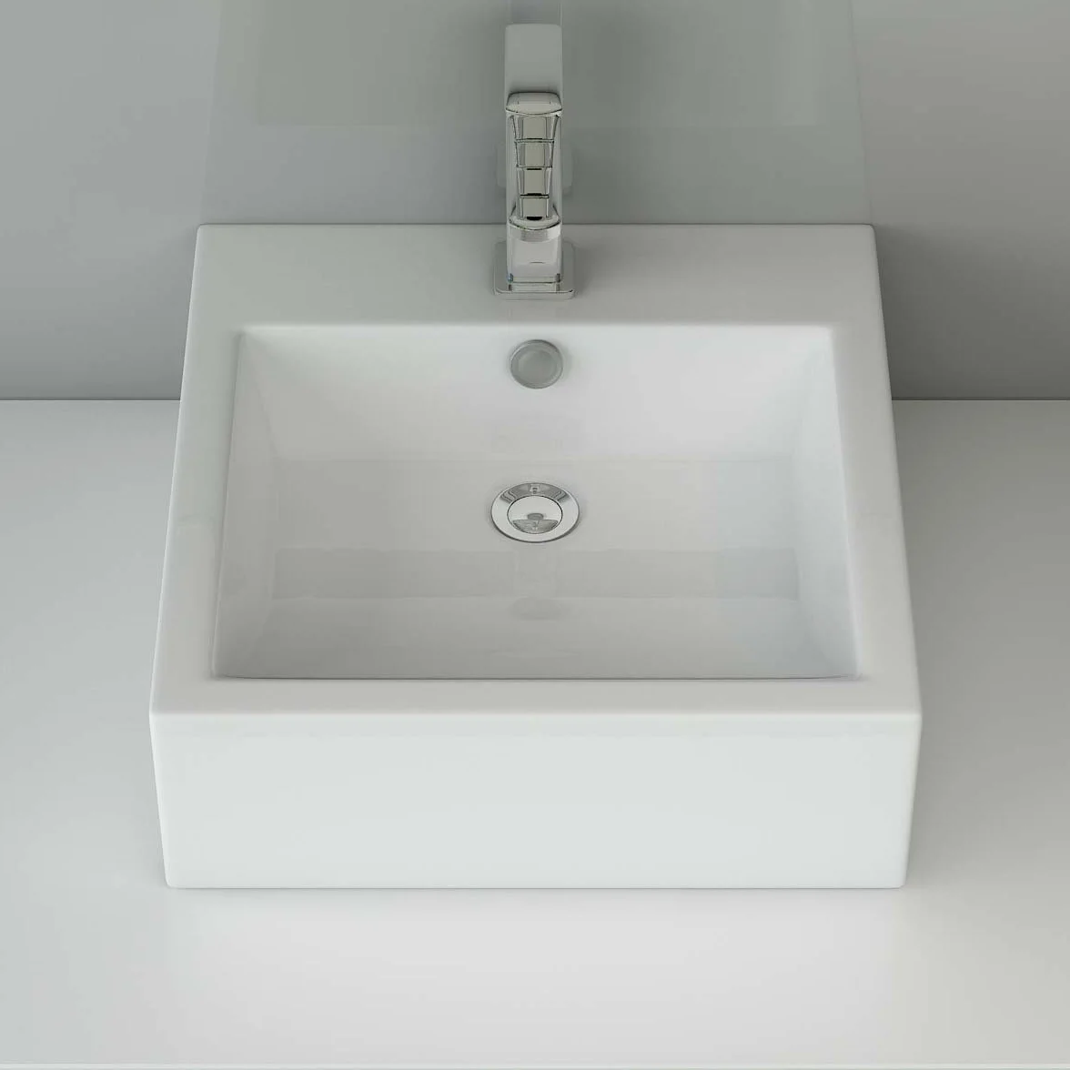 Waschbecken24 46 x 46 x 16 cm, designerska umywalka ceramiczna, umywalka nablatowa, umywalka do montażu na ścianie, do łazienki, WC dla gości, A62