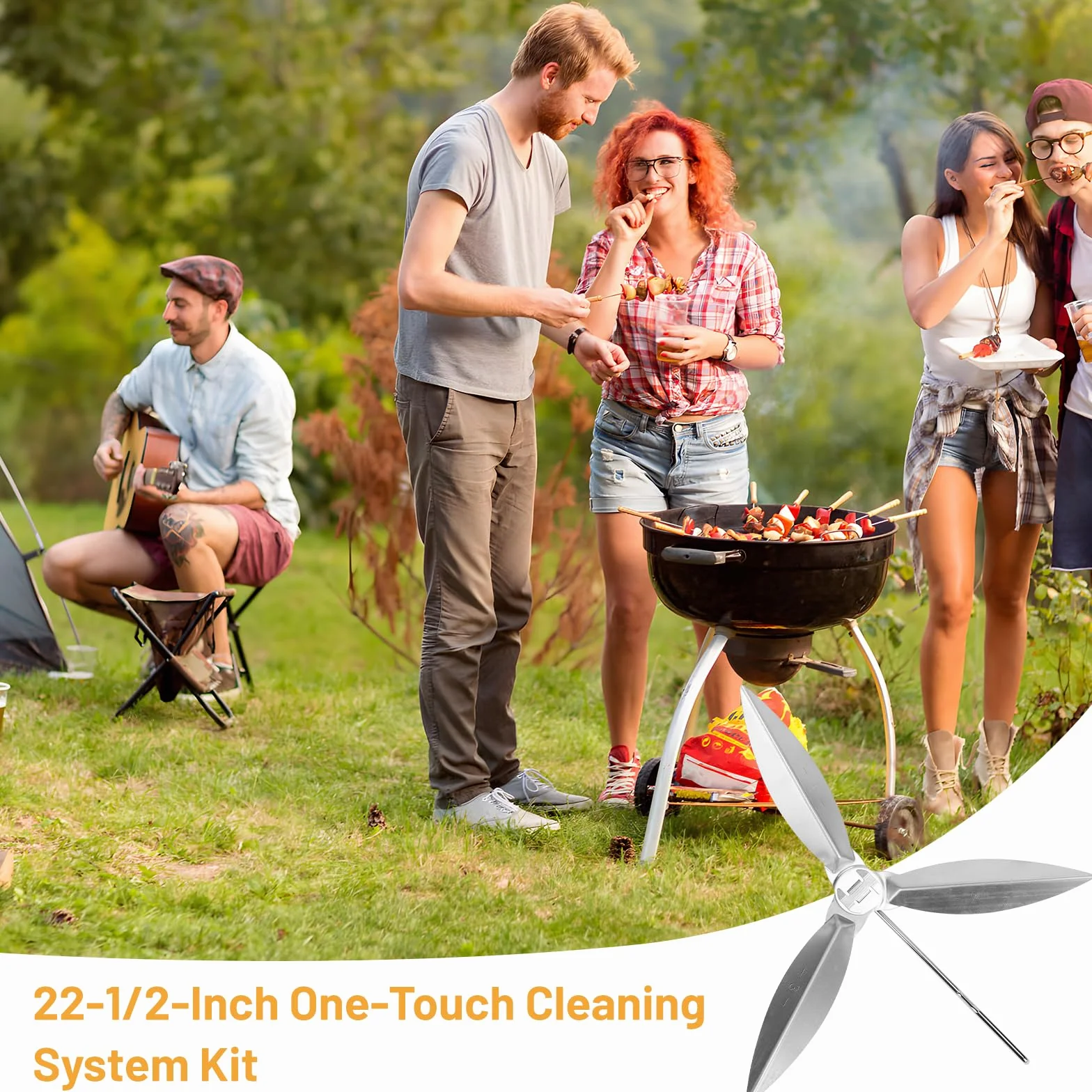 DBREAKS Zestaw 2 zestawów do czyszczenia One-Touch 22-1/2 cala, kompatybilny z akcesoriami do grilla Weber, 7444 Weber Kettle Barbecue Accessories, Weber Barbecue Accessories