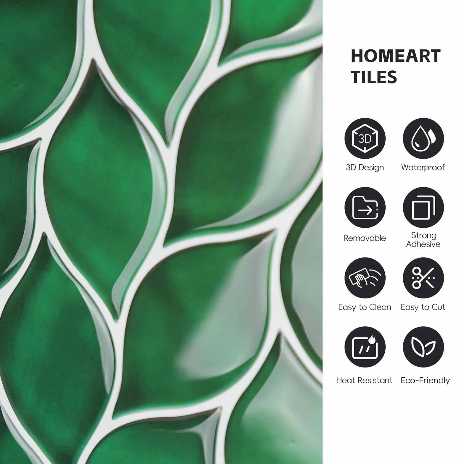 HOMEART Płytki backsplash odklej i przyklej, samoprzylepne płytki ścienne, 10 arkuszy zielony liść backsplash samoprzylepne płytki do kuchni i łazienki