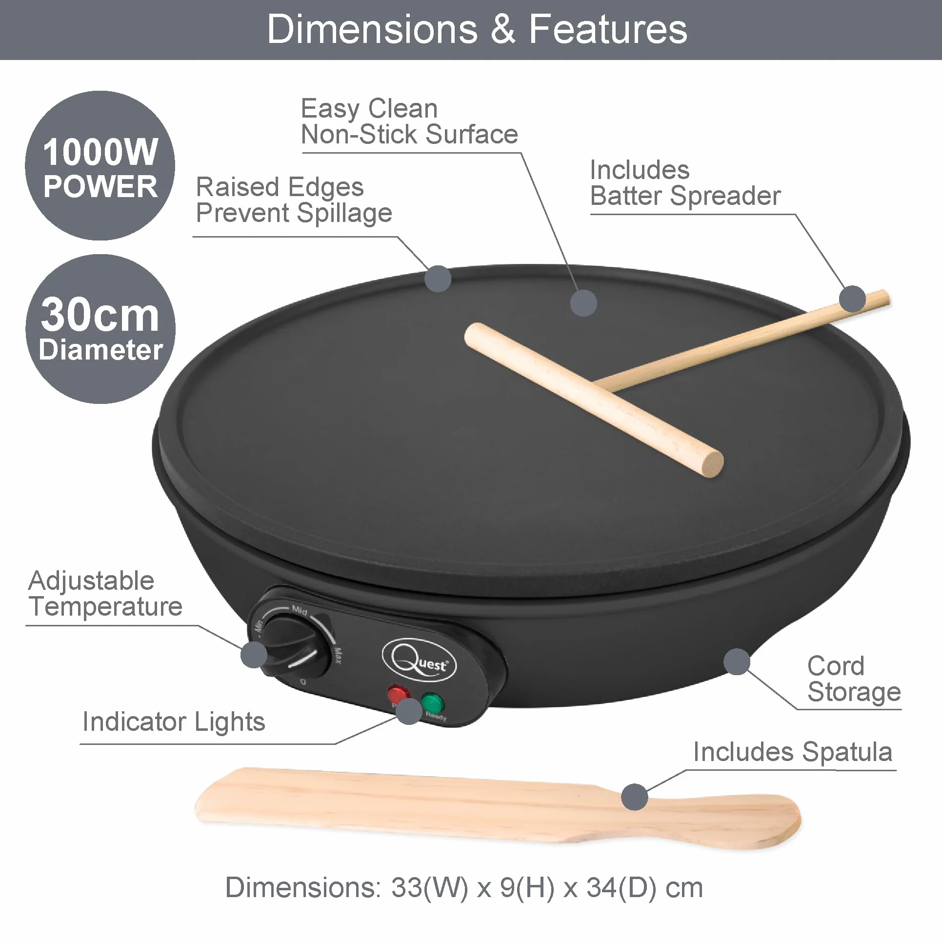 Quest 35540 Benross Electric Pancake Crepe Maker with Spreader, 1000 W by Quest