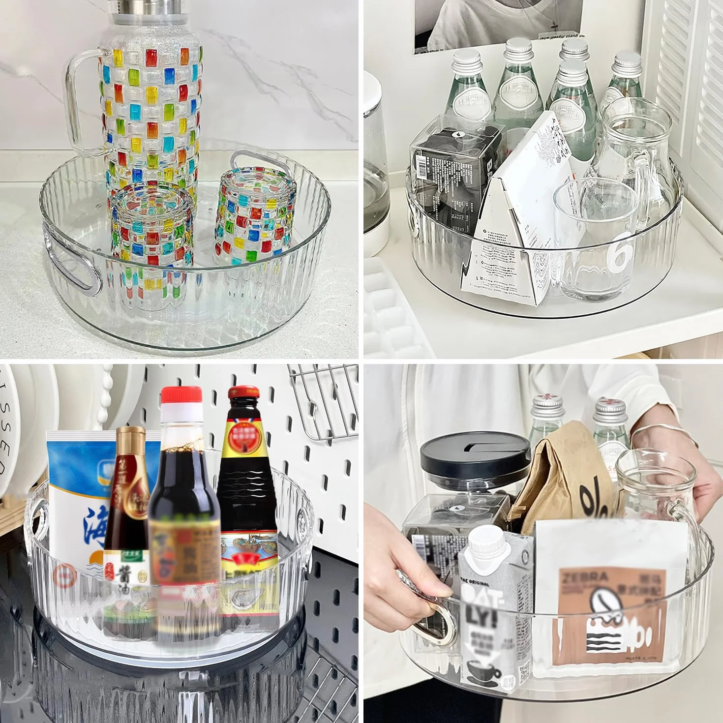 Przezroczysty organizer do szafki Lazy Susan 22 cm, wielofunkcyjny, obrotowy organizer do szafki kuchennej z tworzywa sztucznego, do makijażu przypraw