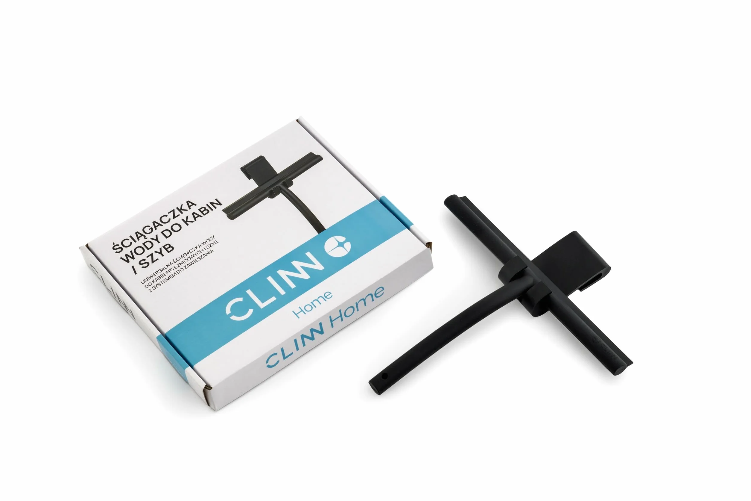 CLINN – Ściągaczka prysznicowa silikonowa 21 cm | Czarna ściągaczka do kabiny prysznicowej, luster, płytek i szyb | Bez smug, z uchwytem bez wiercenia
