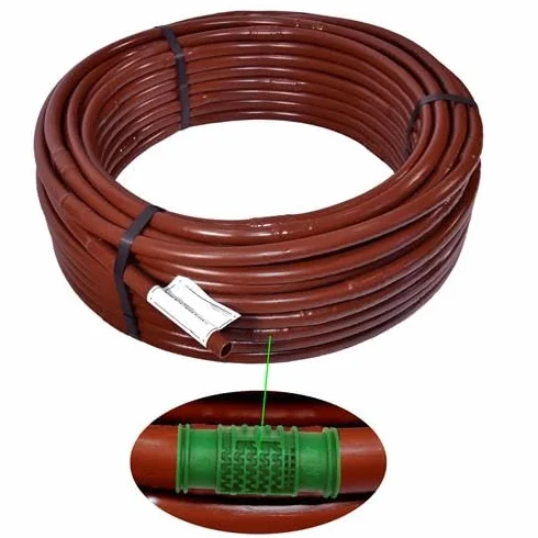Rura – wąż Ø16 z zakraplaczem | brązowy | przepływ 4 l/h | kroplomierze 33 cm | rolka 100 m