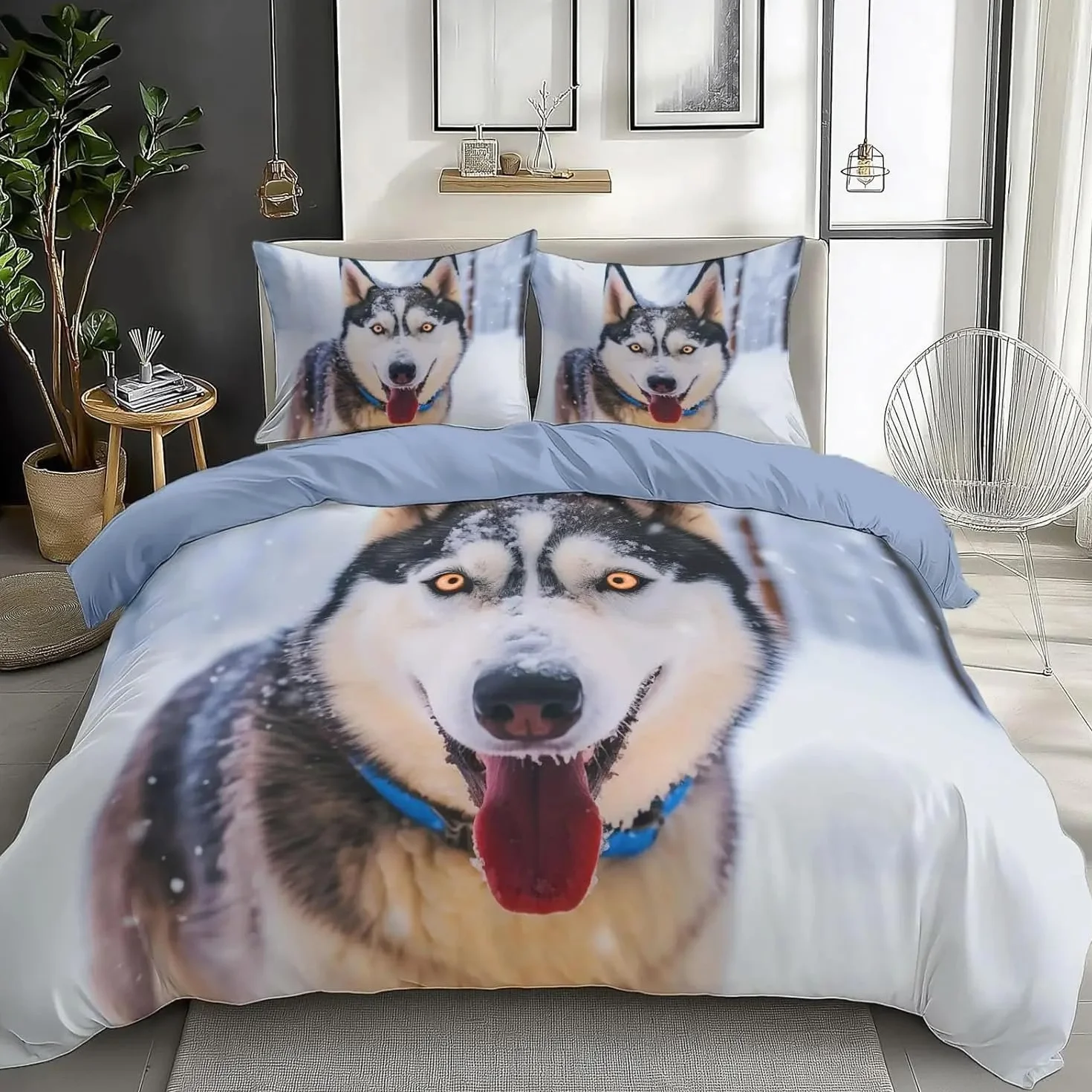 Zestaw pościeli 220x240 dla dorosłych Husky poszwa na kołdrę 2 osoby z zamkiem błyskawicznym Wygodna, oddychająca poszwa na kołdrę z mikrofibry i 2 poszewki na poduszki 65x65 cm