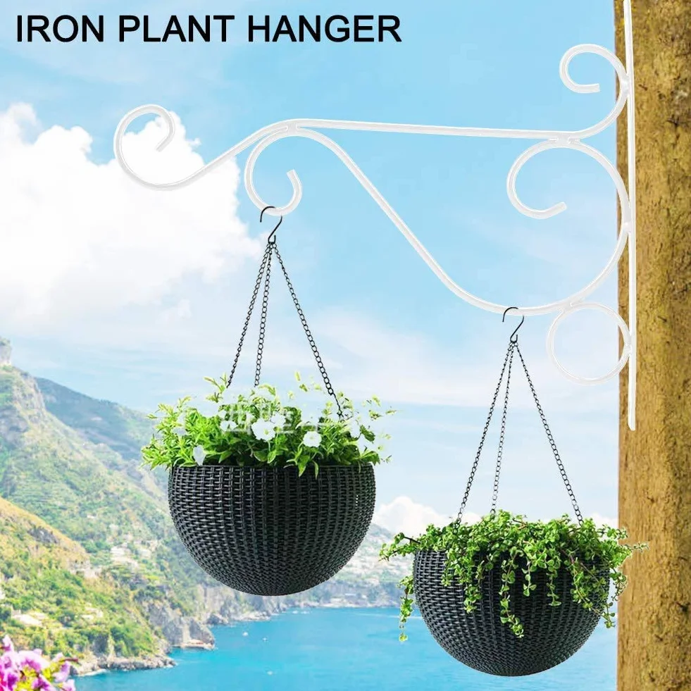 Hängende Pflanzenhalterung Wand Montierbar Eisen Pflanzenaufhänger Hängende Halterung Wandlaternen Blume Haken für Hausgarten Dekoration 25 * 21 cm(Weiß)